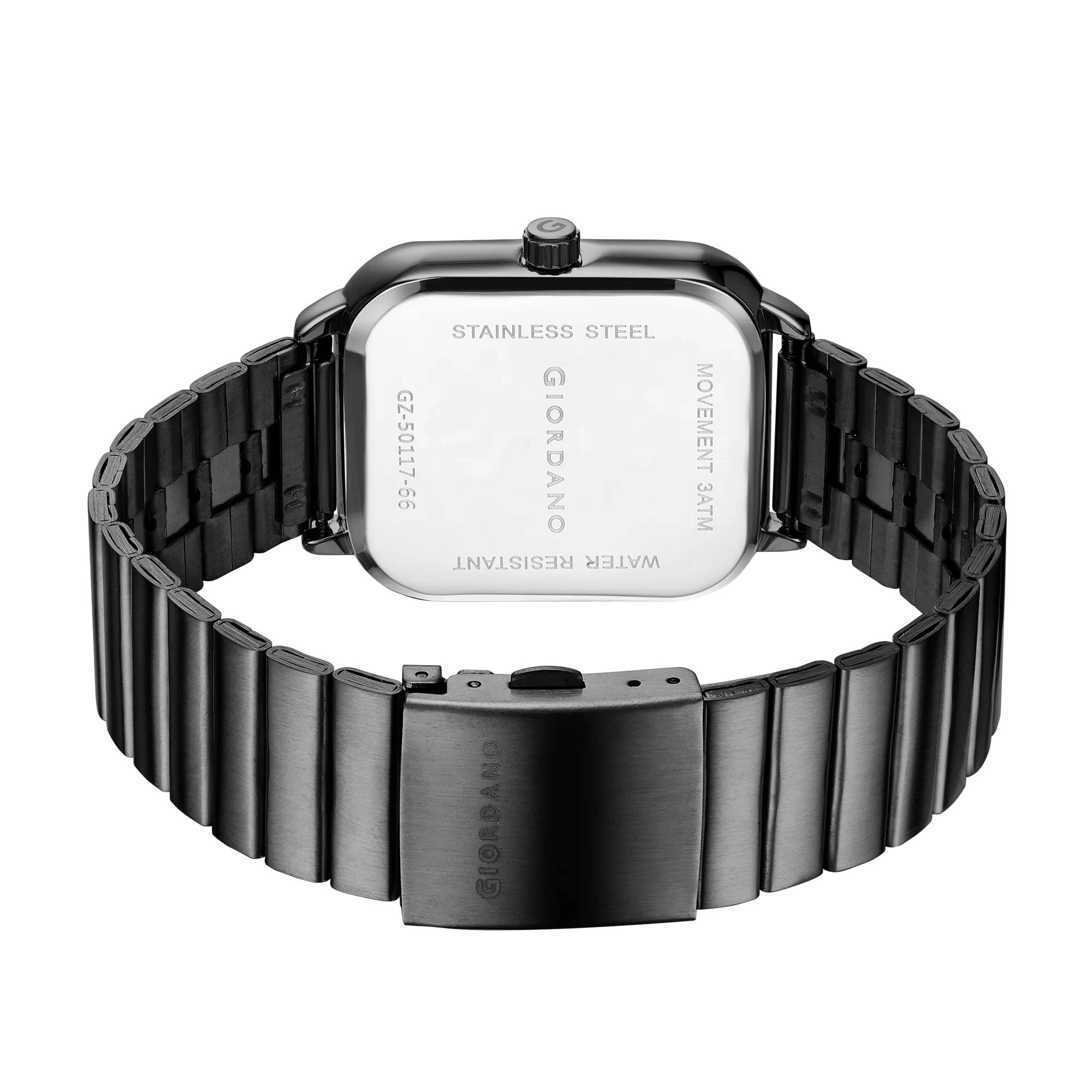 Giordano Silver Classic Square Analog Watch for Men with Moon Phase Display and Stainless Steel Strap GZ-50117-66 - Image 6