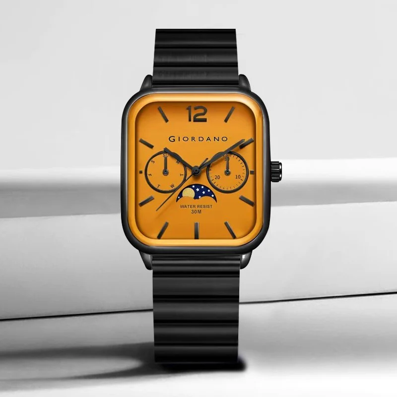 Giordano Silver  Classic Square Analog Watch for Men with Moon Phase Display and Stainless Steel Strap GZ-50117-77 - Image 3