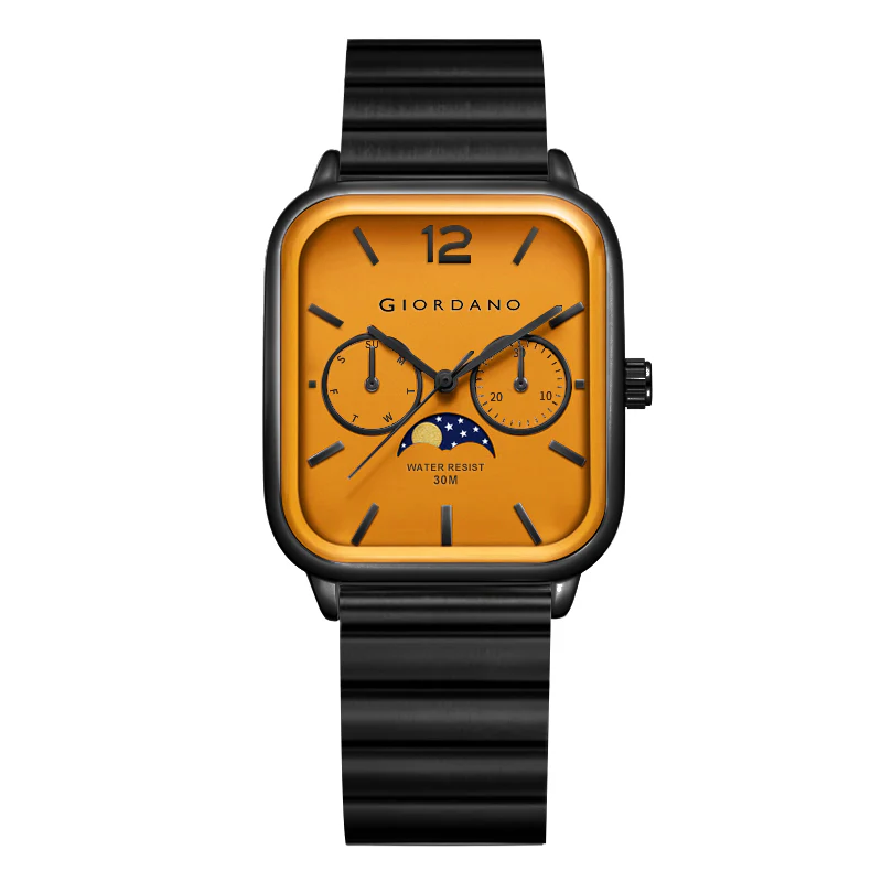 Giordano Silver  Classic Square Analog Watch for Men with Moon Phase Display and Stainless Steel Strap GZ-50117-77 - Image 4