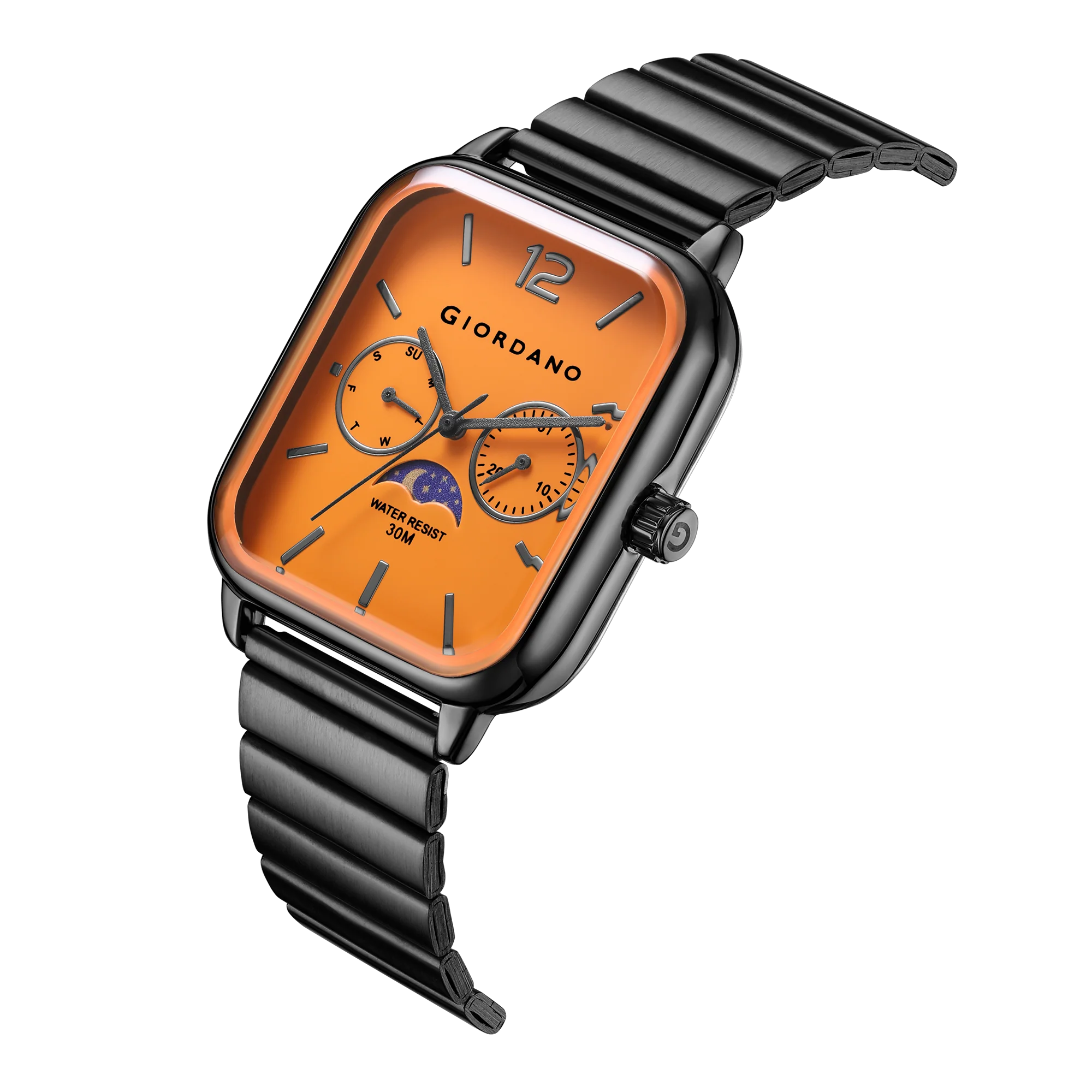 Giordano Silver  Classic Square Analog Watch for Men with Moon Phase Display and Stainless Steel Strap GZ-50117-77 - Image 5