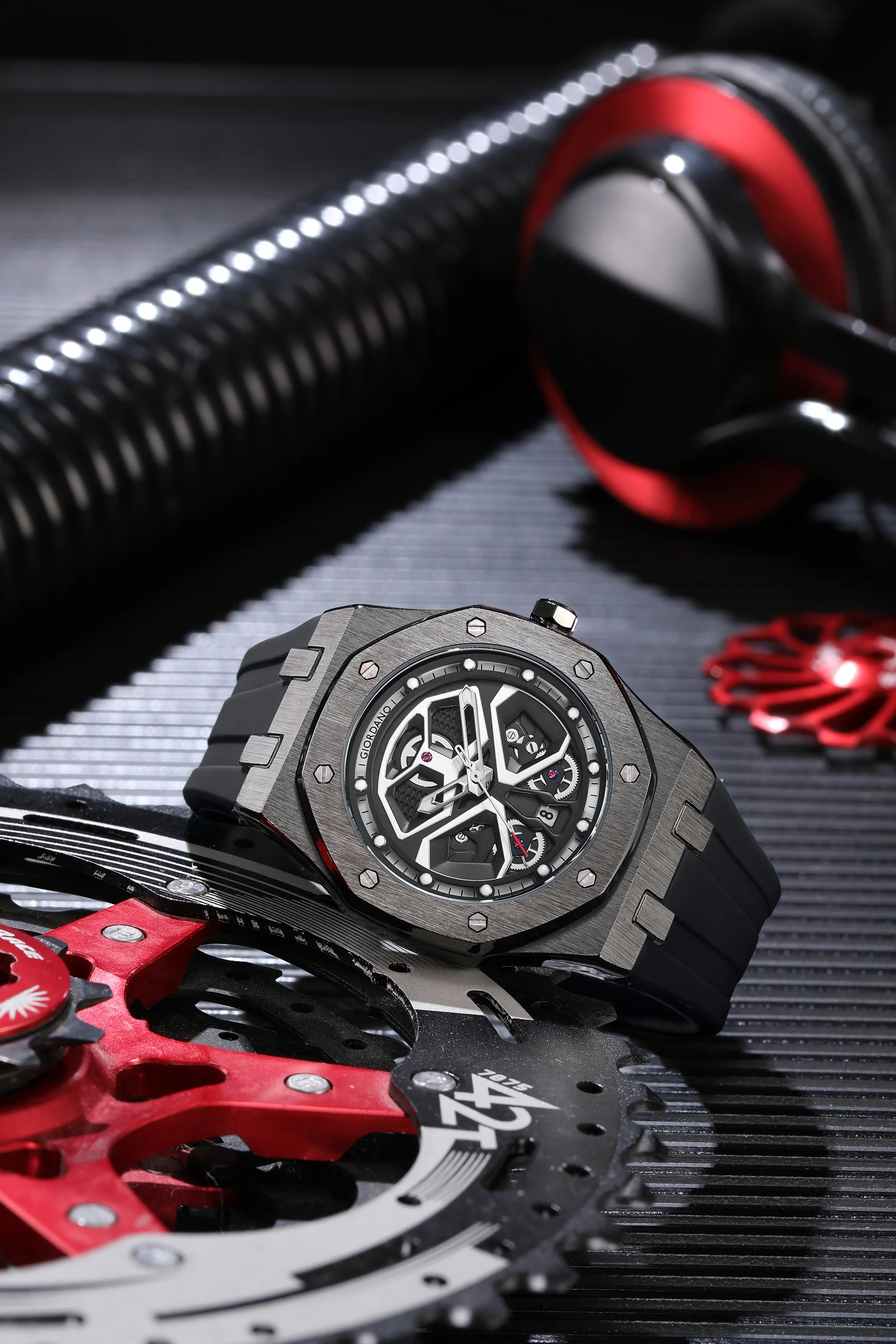Giordano Skeleton style Dial Analog Watch for Men– Luxury Sport Watch with Silicone Strap & Brushed Metal Case – Bold & Modern Design | GZ-50146-01 - Image 3