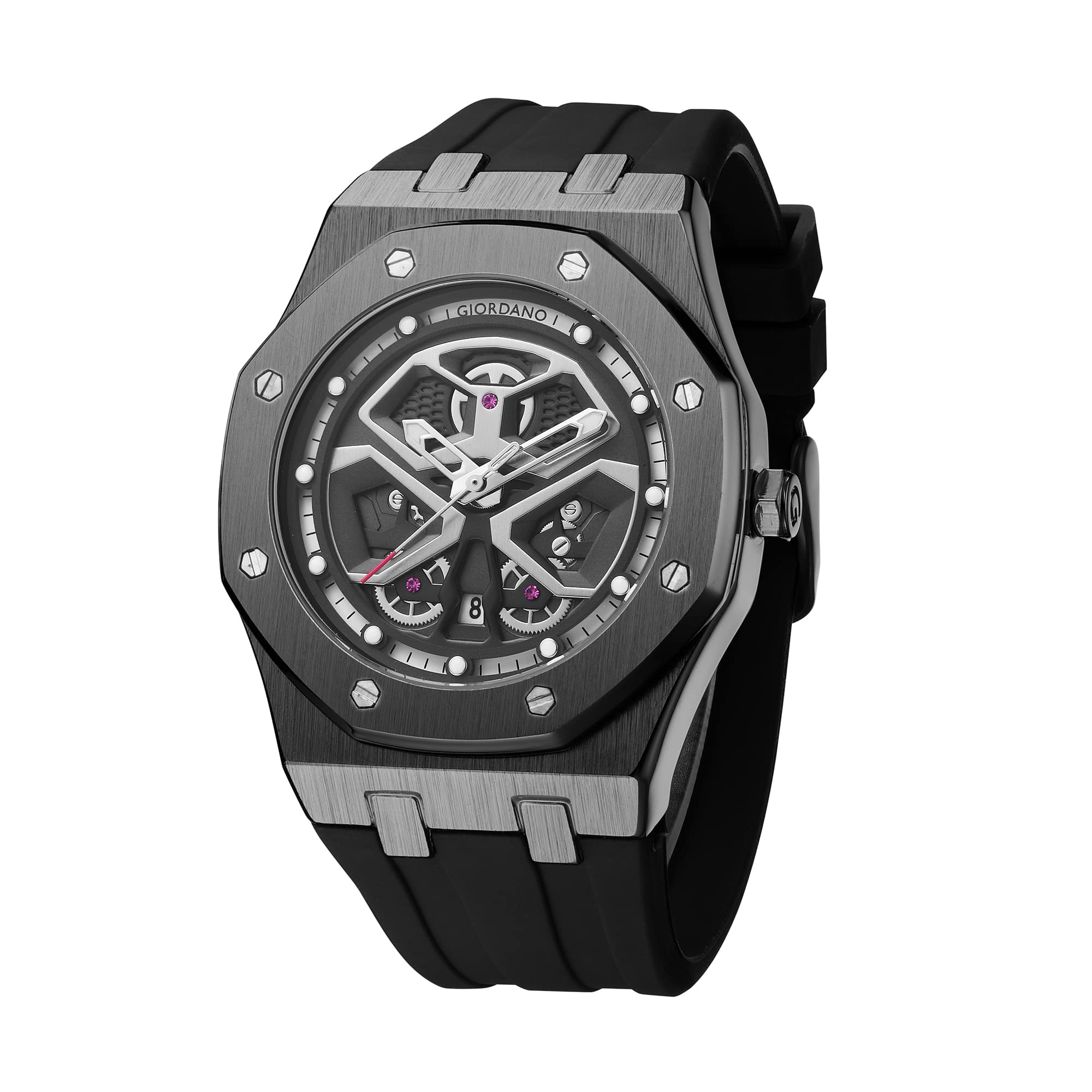 Giordano Skeleton style Dial Analog Watch for Men– Luxury Sport Watch with Silicone Strap & Brushed Metal Case – Bold & Modern Design | GZ-50146-01 - Image 5
