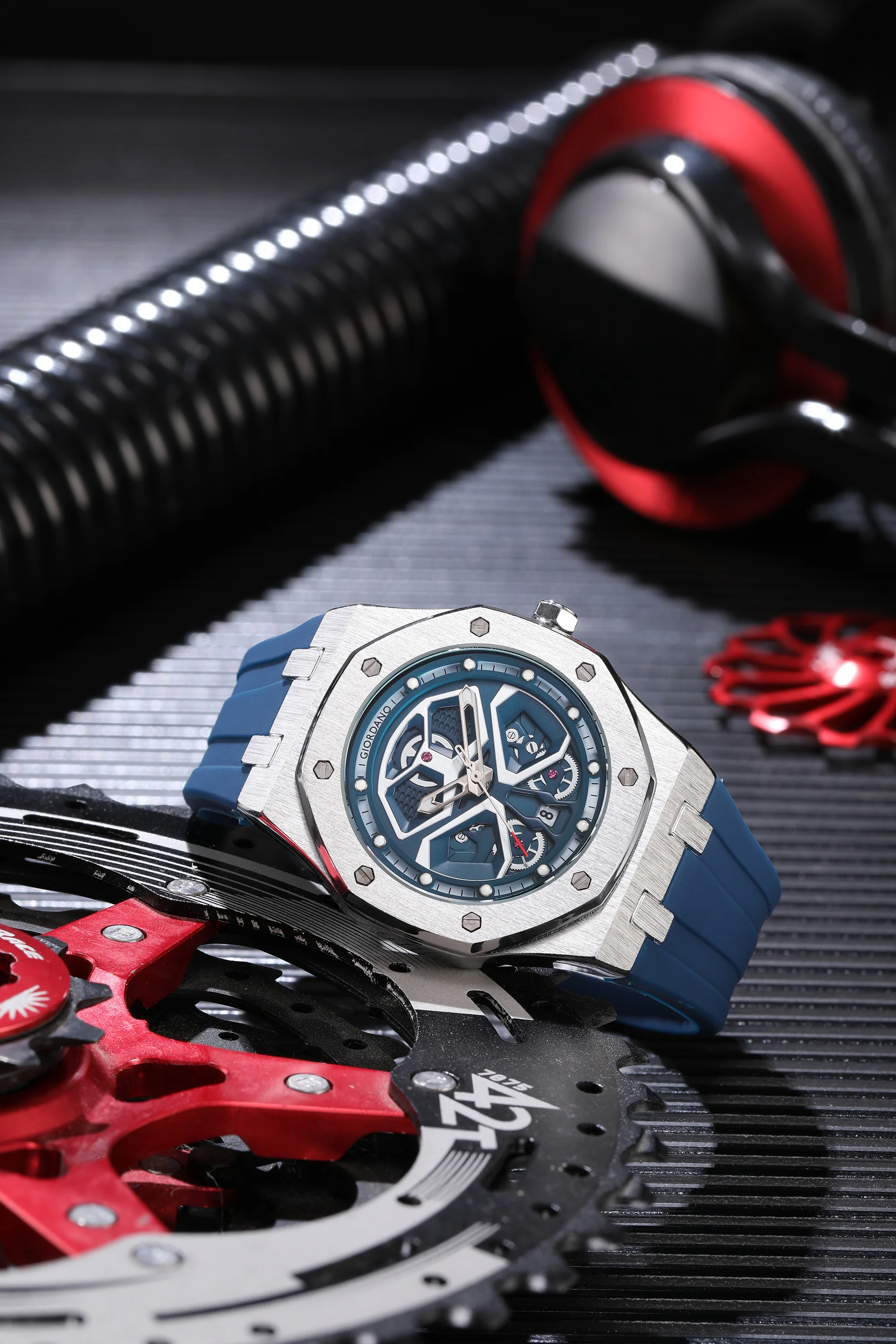 Giordano Skeleton style Dial Analog Watch for Men– Luxury Sport Watch with Silicone Strap & Brushed Metal Case – Bold & Modern Design | GZ-50146-02 - Image 3