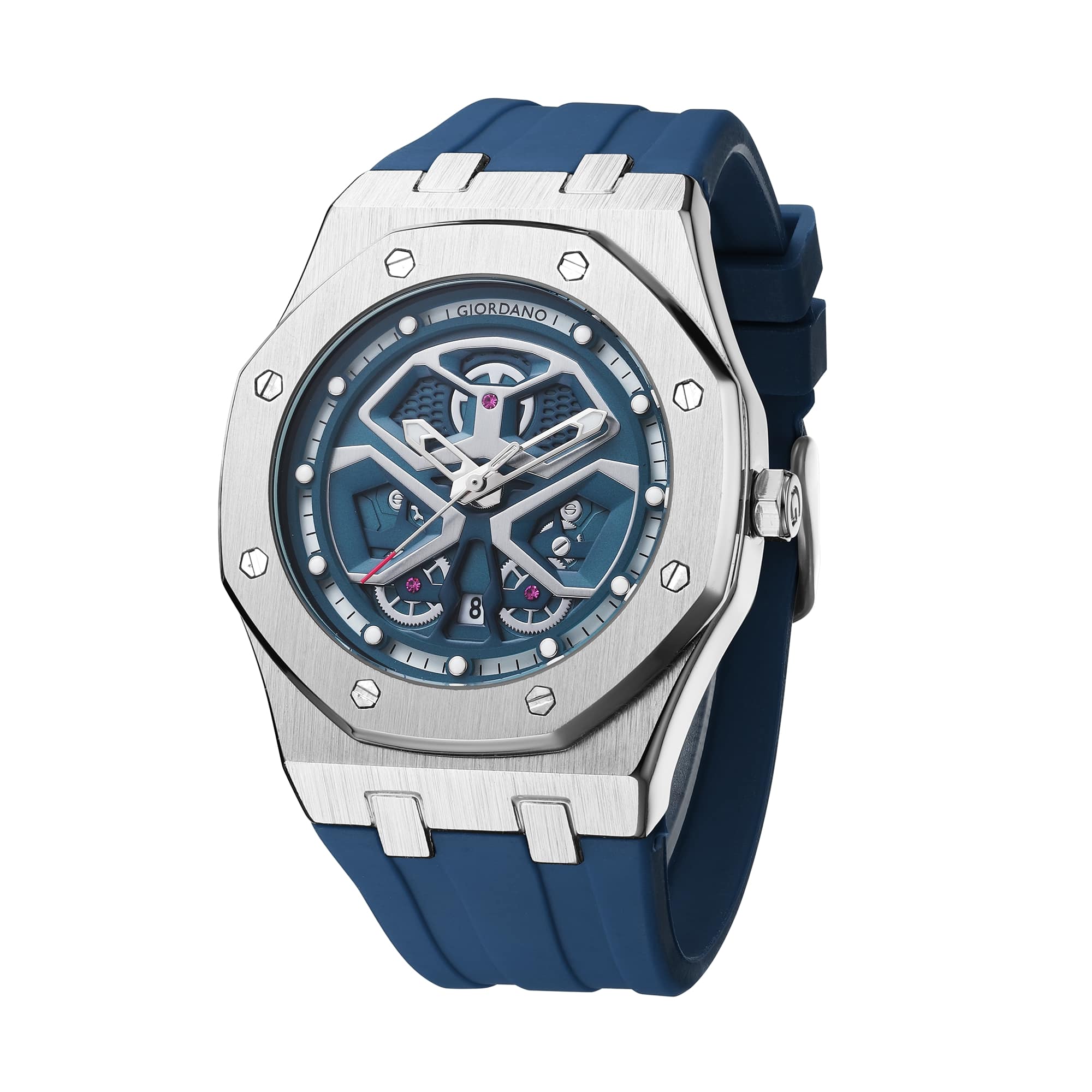 Giordano Skeleton style Dial Analog Watch for Men– Luxury Sport Watch with Silicone Strap & Brushed Metal Case – Bold & Modern Design | GZ-50146-02 - Image 5