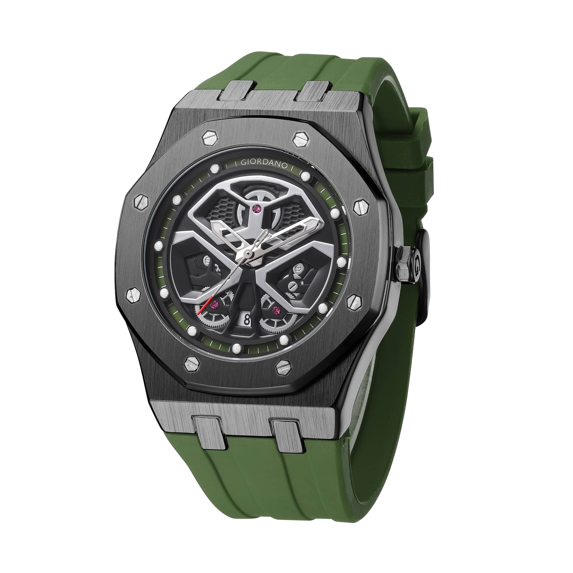 Giordano Skeleton style Dial Analog Watch for Men– Luxury Sport Watch with Silicone Strap & Brushed Metal Case – Bold & Modern Design | GZ-50146-03 - Image 5