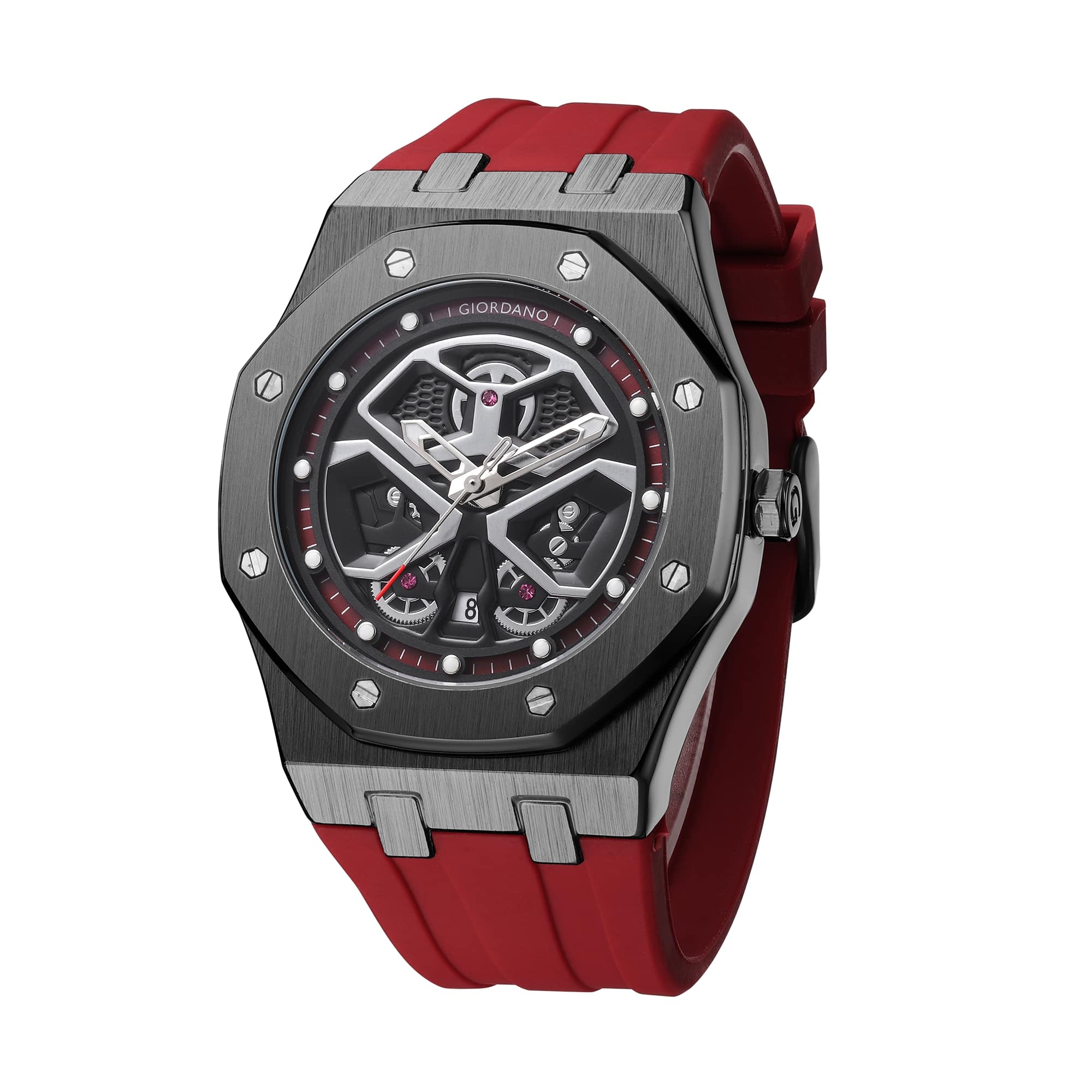 Giordano Skeleton style Dial Analog Watch for Men– Luxury Sport Watch with Silicone Strap & Brushed Metal Case – Bold & Modern Design | GZ-50146-04 - Image 5