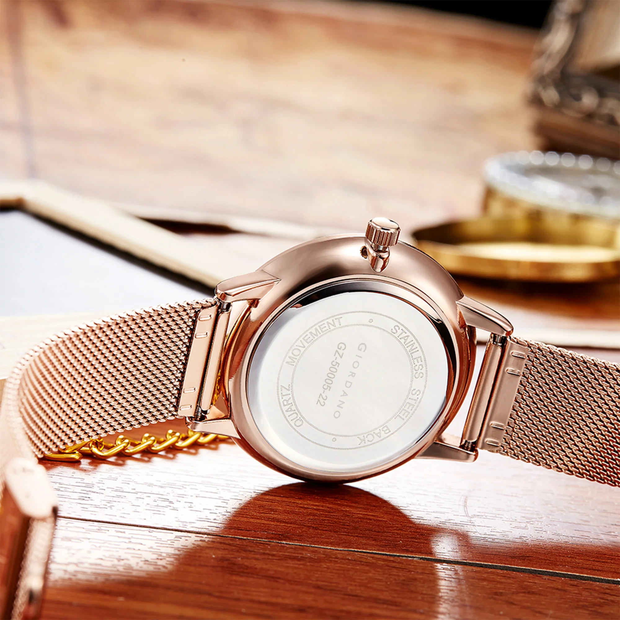 Giordano Skyscrapper Collection Multi-Function Rose Gold Watch for Man with White Dial and Rose Gold Metal Mesh Strap Wrist Watches for Men, with Classy Mesh Band | GZ-50005-22 - Image 3