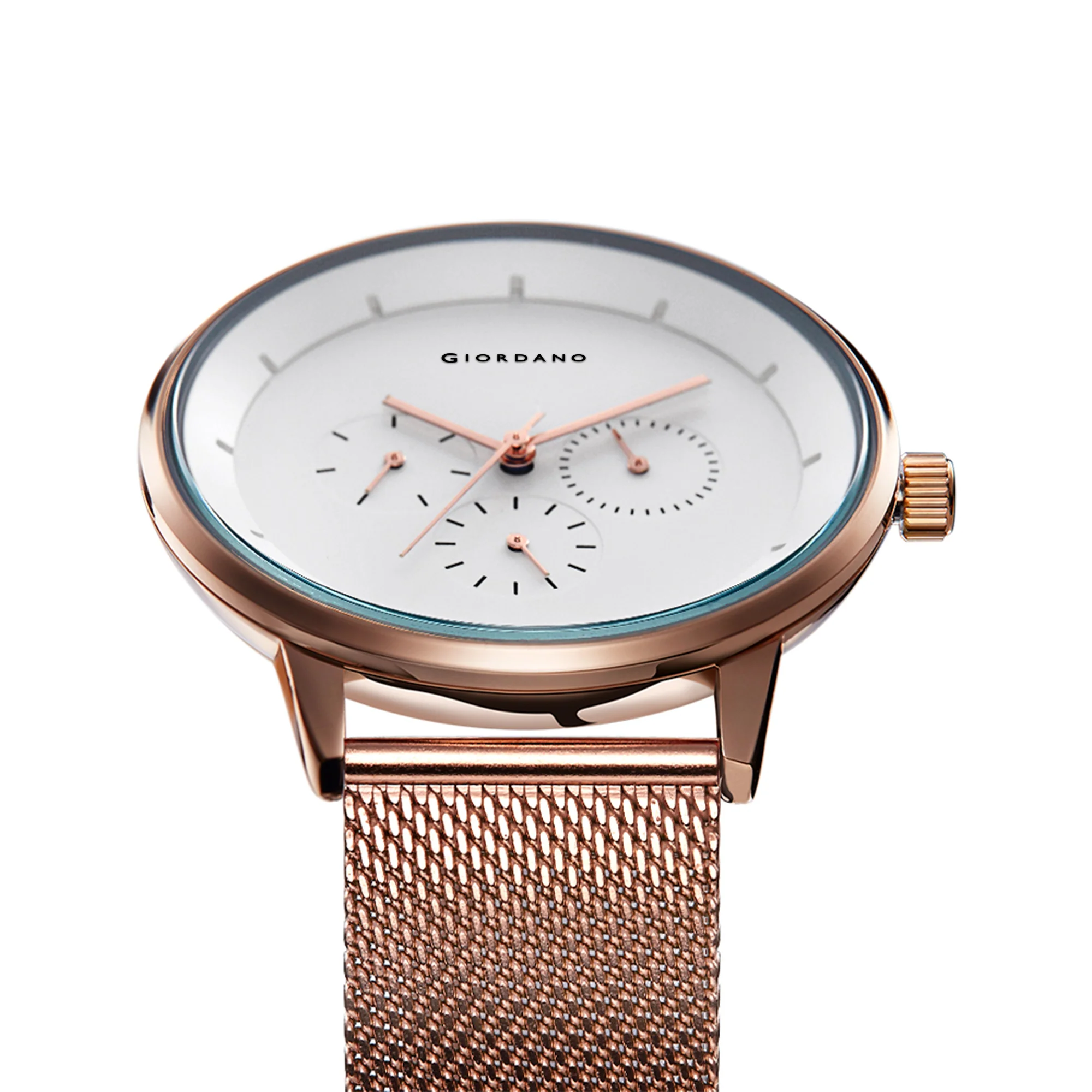 Giordano Skyscrapper Collection Multi-Function Rose Gold Watch for Man with White Dial and Rose Gold Metal Mesh Strap Wrist Watches for Men, with Classy Mesh Band | GZ-50005-22 - Image 5