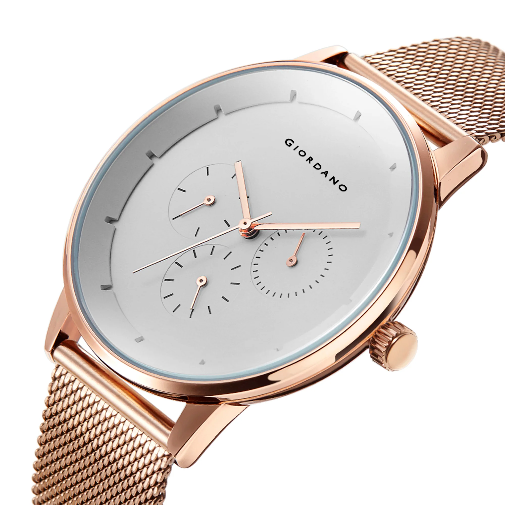 Giordano Skyscrapper Collection Multi-Function Rose Gold Watch for Man with White Dial and Rose Gold Metal Mesh Strap Wrist Watches for Men, with Classy Mesh Band | GZ-50005-22 - Image 7