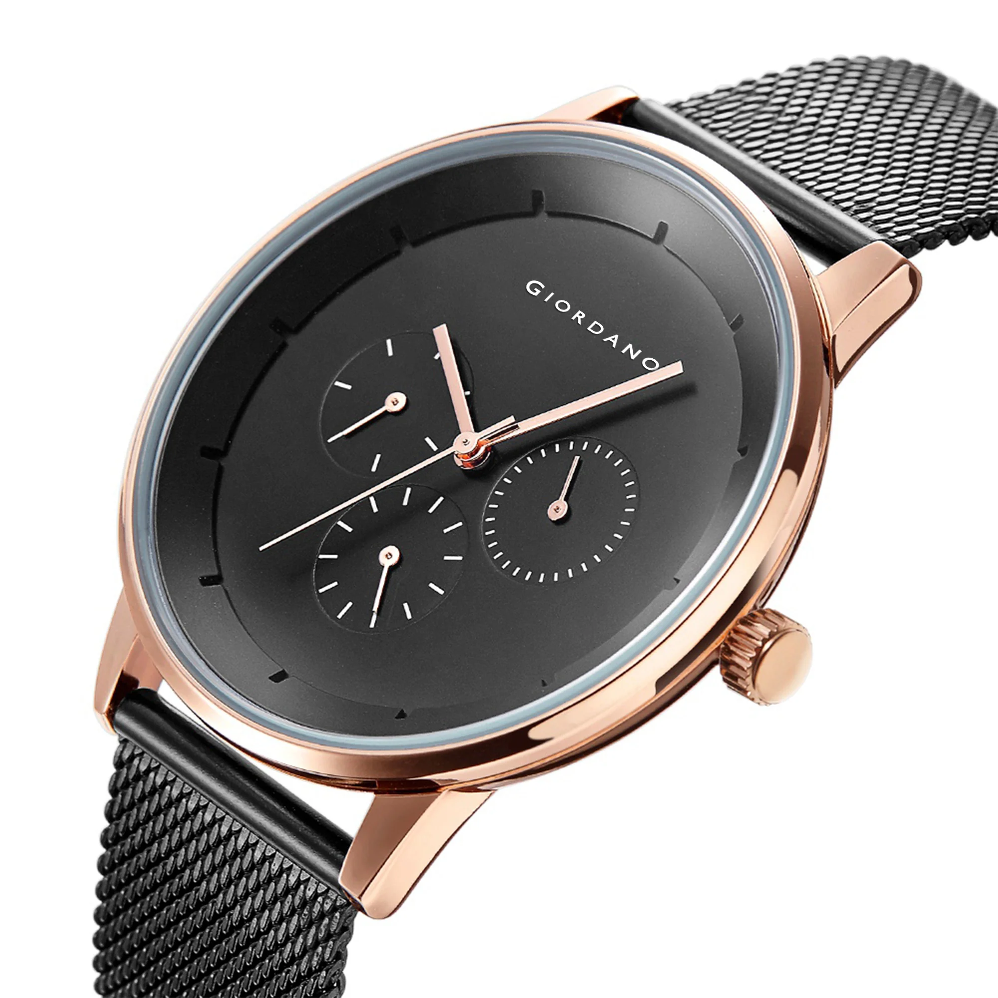 Giordano Skyscrapper Collection Multi-Function Rose Gold Watch for Man with White Dial and Rose Gold Metal Mesh Strap Wrist Watches for Men, with Classy Mesh Band | GZ-50005-33 - Image 10