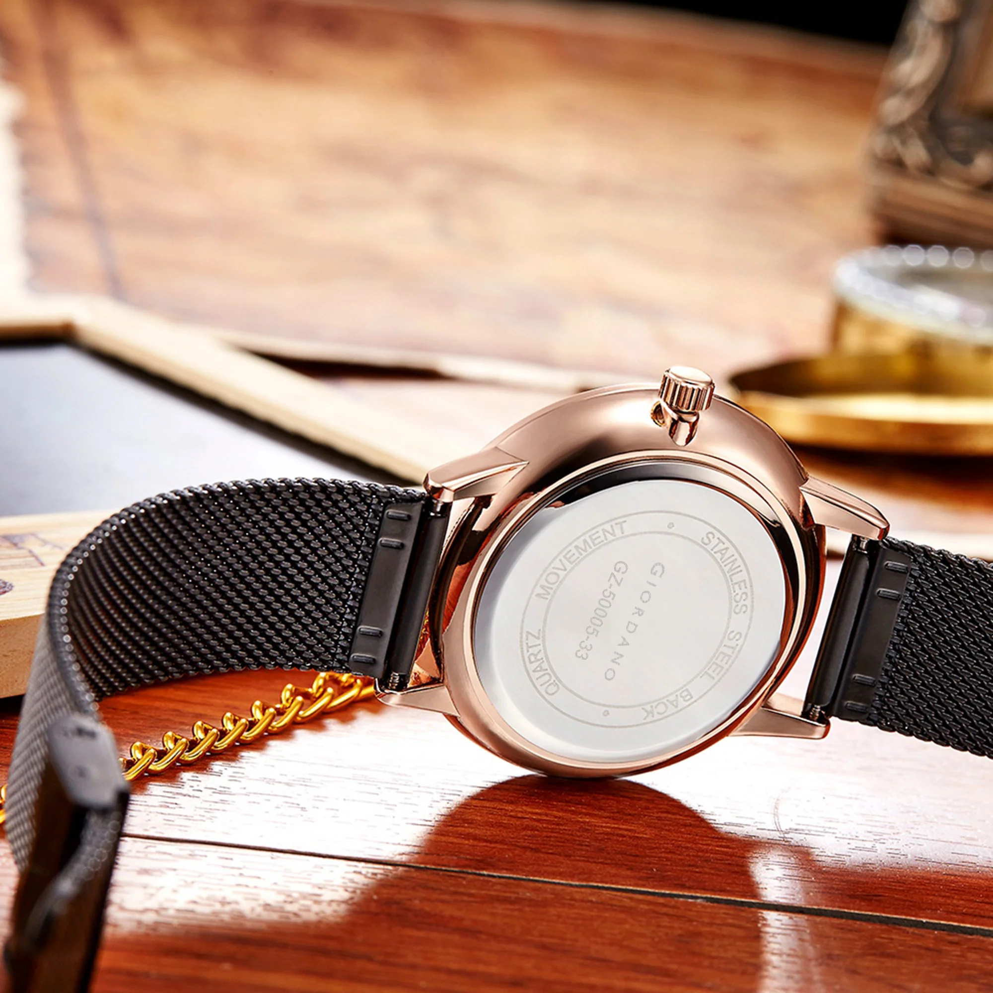 Giordano Skyscrapper Collection Multi-Function Rose Gold Watch for Man with White Dial and Rose Gold Metal Mesh Strap Wrist Watches for Men, with Classy Mesh Band | GZ-50005-33 - Image 5