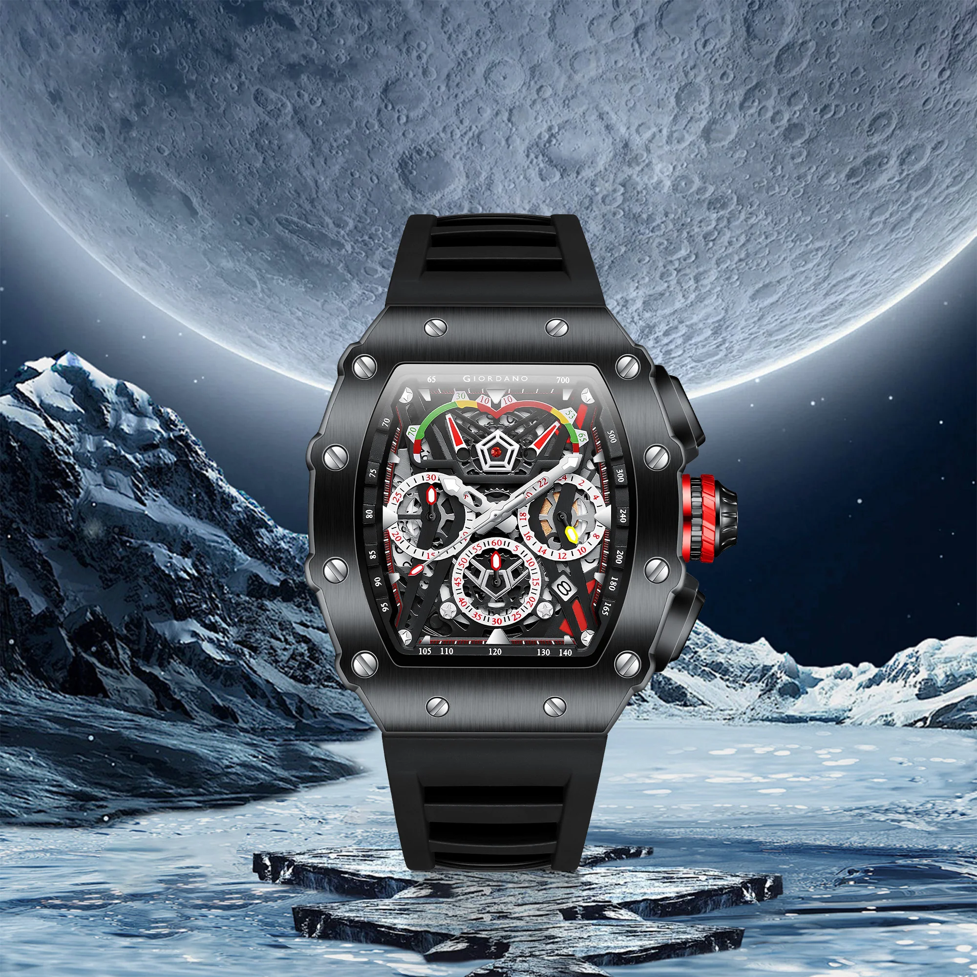 Giordano SPYDER Multifunction Watch - with Day, Date, and 24-Hour Sub-Dials | Water Resistant Square dial Unique Design Wrist Watch for Man | Best Gift for Males - GZ-50120-01 - Image 3