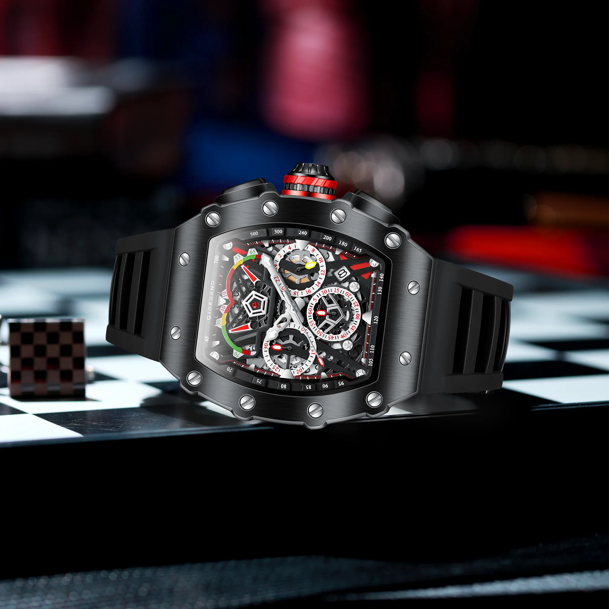 Giordano SPYDER Multifunction Watch - with Day, Date, and 24-Hour Sub-Dials | Water Resistant Square dial Unique Design Wrist Watch for Man | Best Gift for Males - GZ-50120-01 - Image 6
