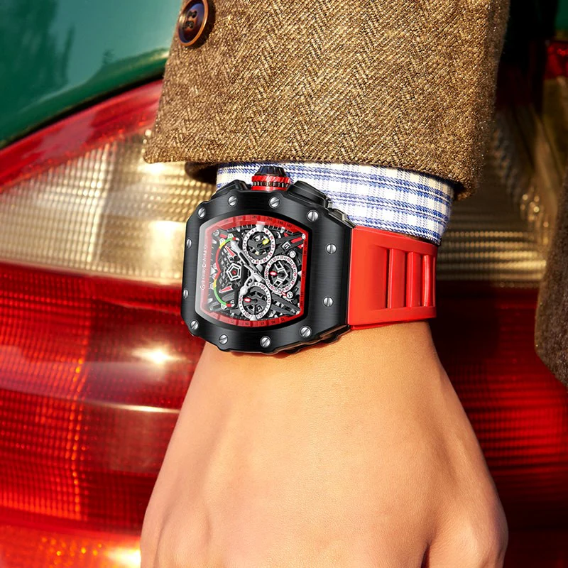 Giordano SPYDER Multifunction Watch - with Day, Date, and 24-Hour Sub-Dials | Water Resistant Square dial Unique Design Wrist Watch for Man | Best Gift for Males - GZ-50120-04 - Image 2