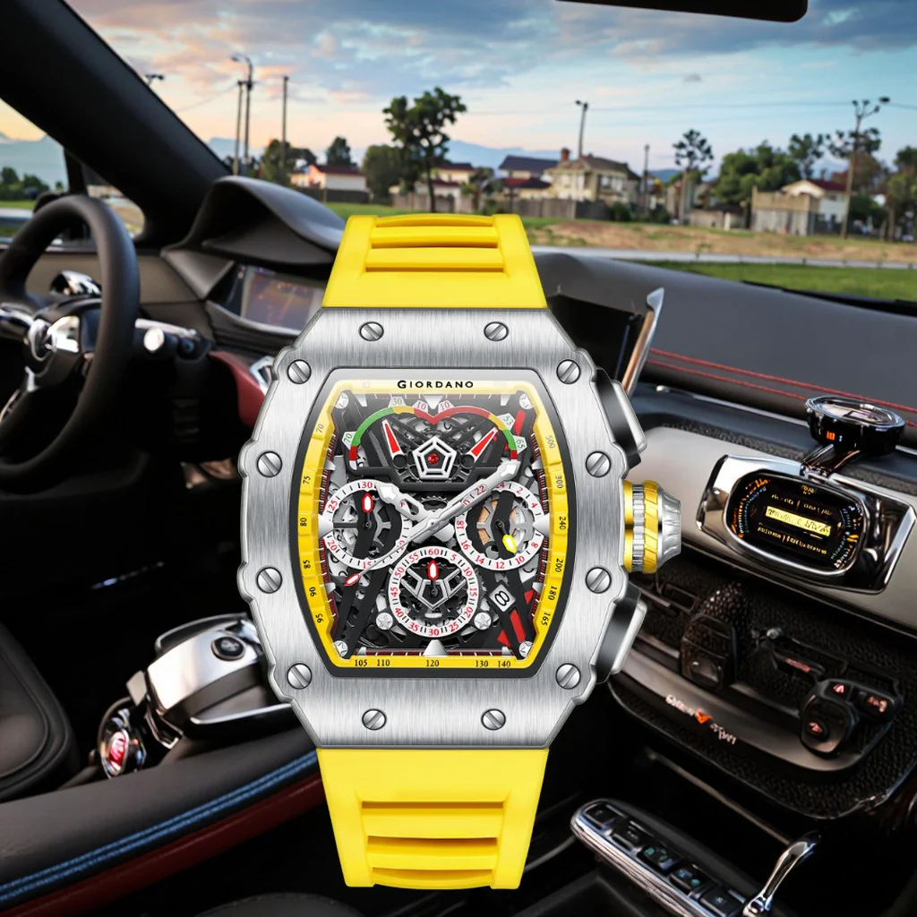 Giordano SPYDER Multifunction Watch - with Day, Date, and 24-Hour Sub-Dials | Water Resistant Square dial Unique Design Wrist Watch for Man | Best Gift for Males - GZ-50120-05 - Image 3