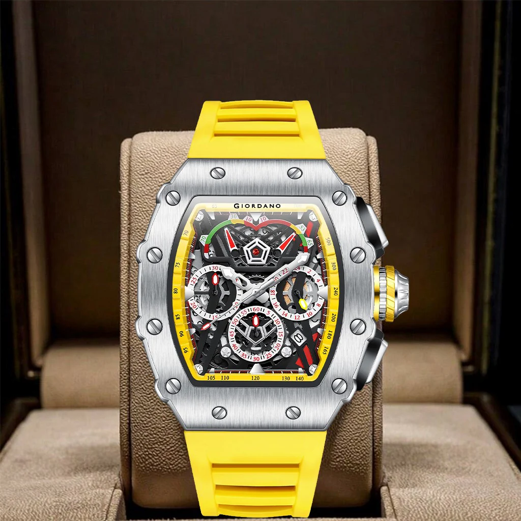 Giordano SPYDER Multifunction Watch - with Day, Date, and 24-Hour Sub-Dials | Water Resistant Square dial Unique Design Wrist Watch for Man | Best Gift for Males - GZ-50120-05 - Image 4