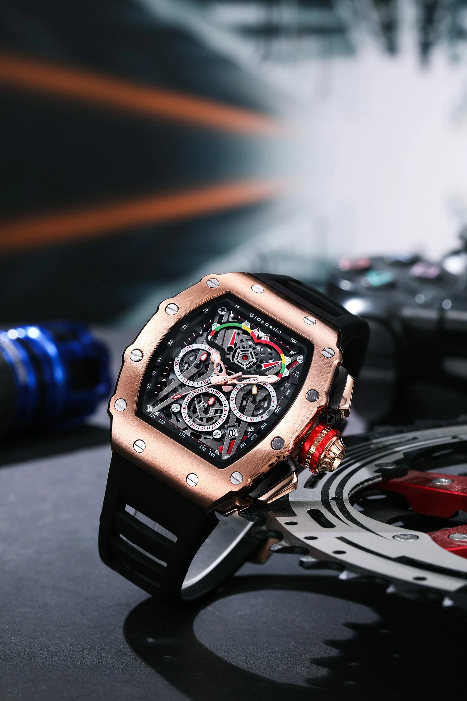 Giordano SPYDER Multifunction Watch - with Day, Date, and 24-Hour Sub-Dials | Water Resistant Square dial Unique Design Wrist Watch for Man | Best Gift for Males - GZ-50120-02 - Image 3