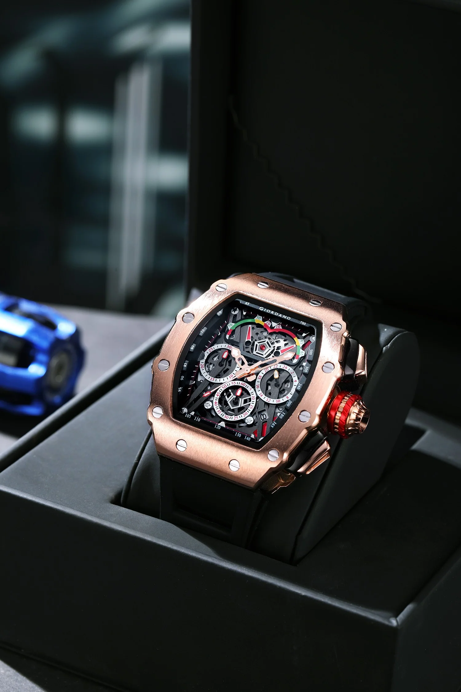 Giordano SPYDER Multifunction Watch - with Day, Date, and 24-Hour Sub-Dials | Water Resistant Square dial Unique Design Wrist Watch for Man | Best Gift for Males - GZ-50120-02 - Image 4