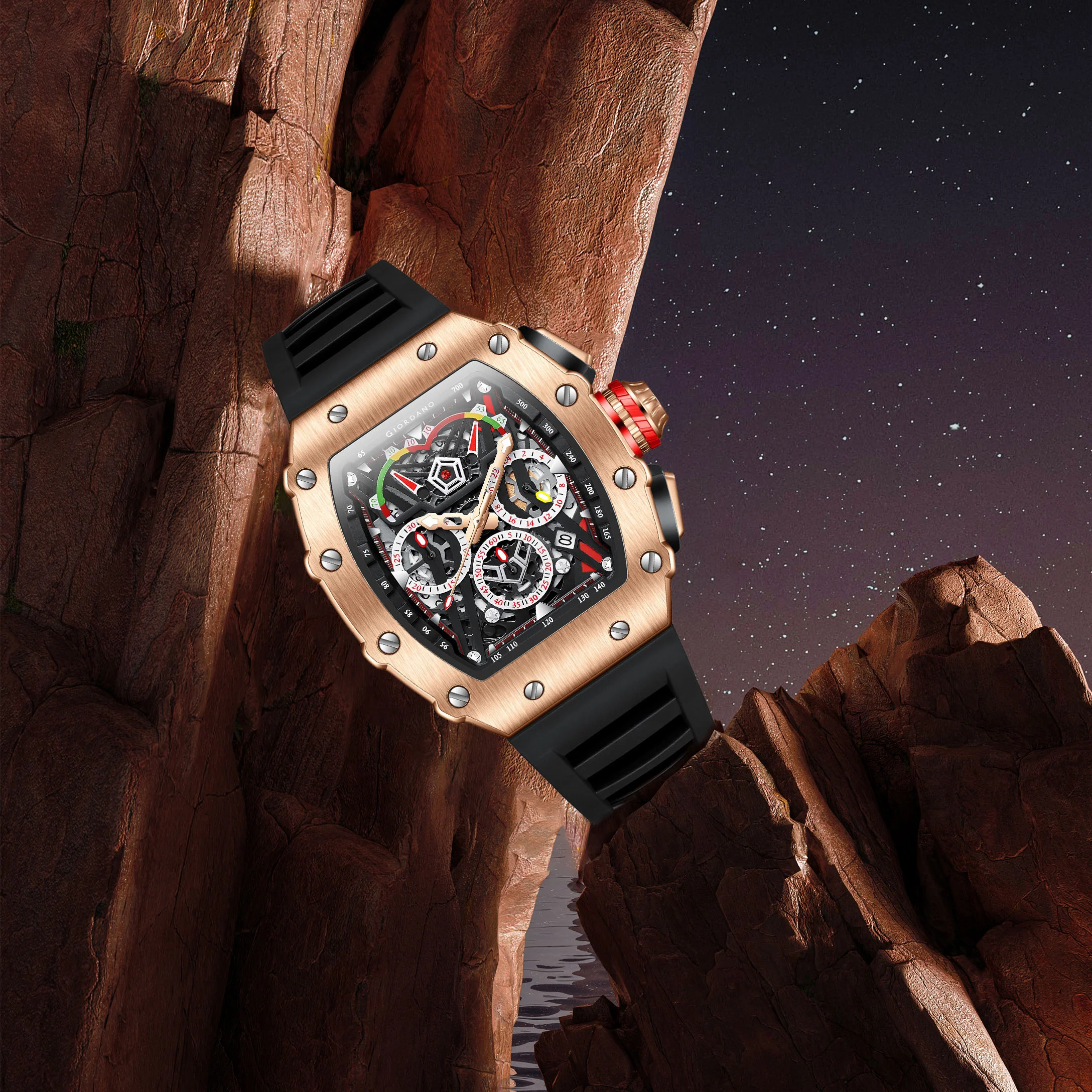 Giordano SPYDER Multifunction Watch - with Day, Date, and 24-Hour Sub-Dials | Water Resistant Square dial Unique Design Wrist Watch for Man | Best Gift for Males - GZ-50120-02 - Image 6