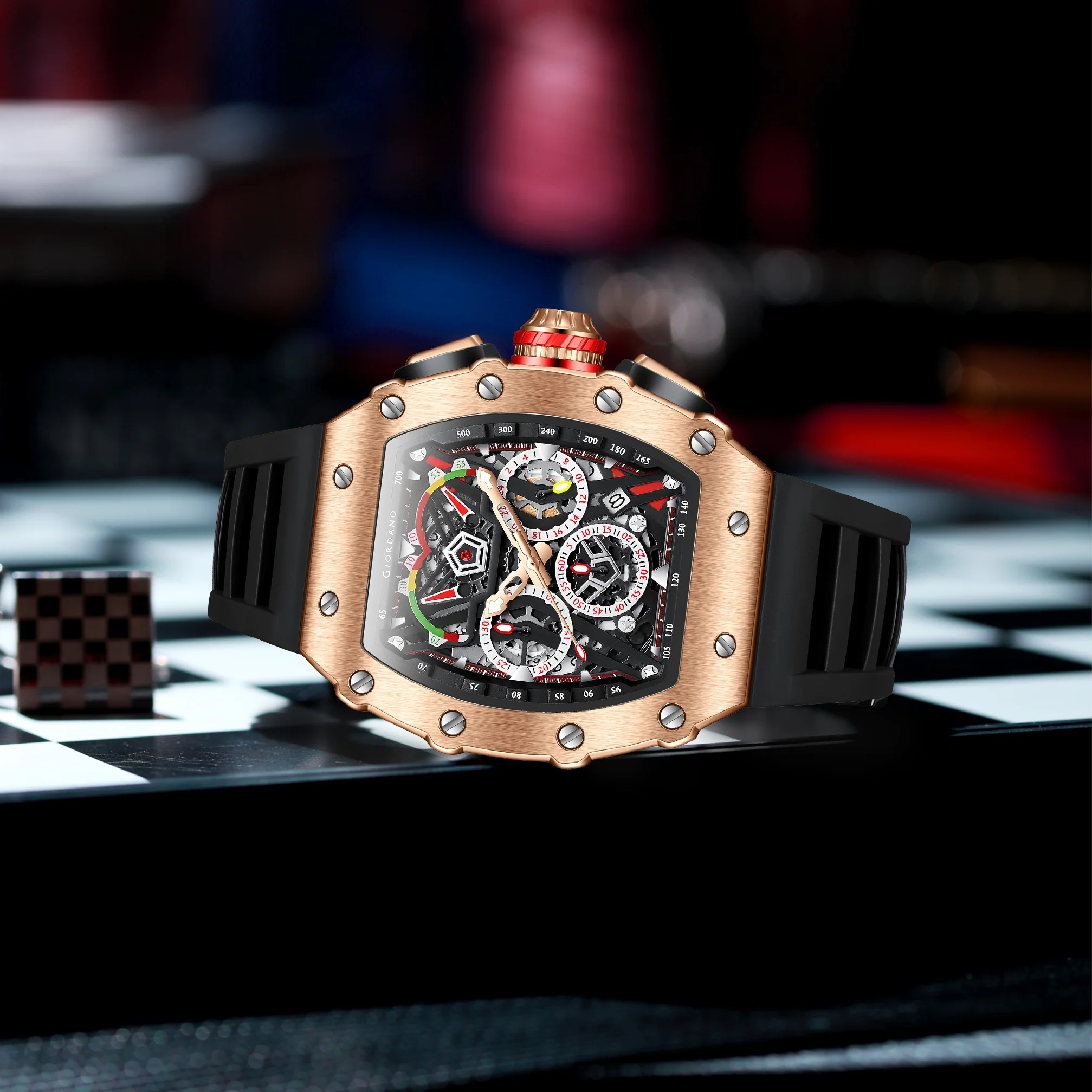 Giordano SPYDER Multifunction Watch - with Day, Date, and 24-Hour Sub-Dials | Water Resistant Square dial Unique Design Wrist Watch for Man | Best Gift for Males - GZ-50120-02 - Image 7