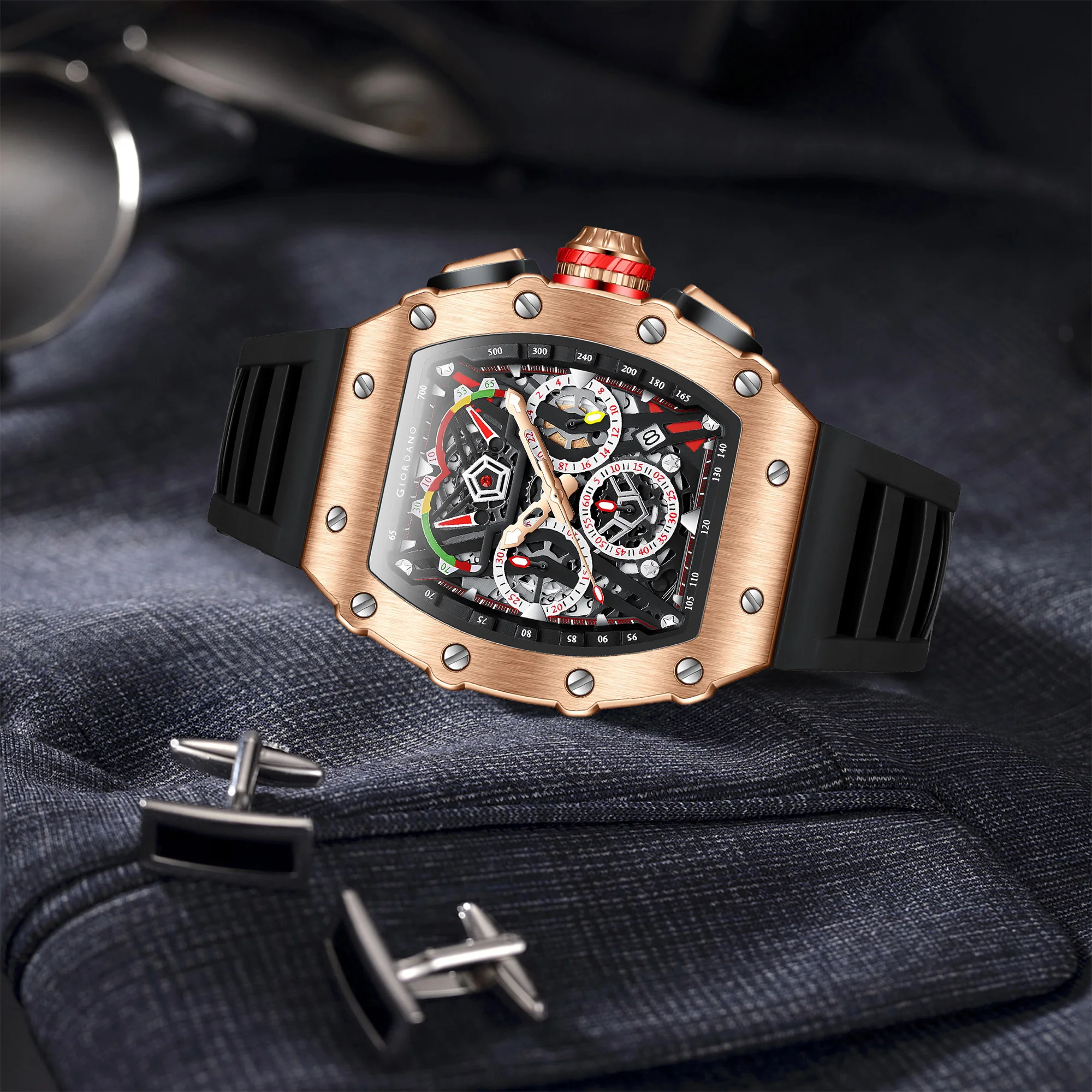 Giordano SPYDER Multifunction Watch - with Day, Date, and 24-Hour Sub-Dials | Water Resistant Square dial Unique Design Wrist Watch for Man | Best Gift for Males - GZ-50120-02 - Image 8