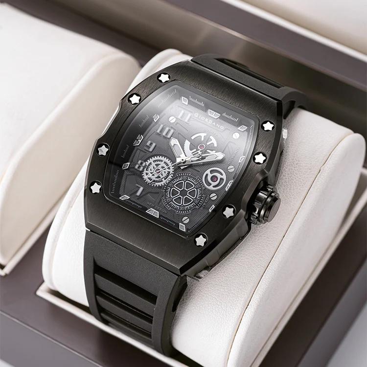 Giordano Sqaure Analog Casual Sporty Watch for Men – Mechanical-Inspired Design dial, Quartz Movement, and silicon strap  | GZ-50150-01 - Image 5
