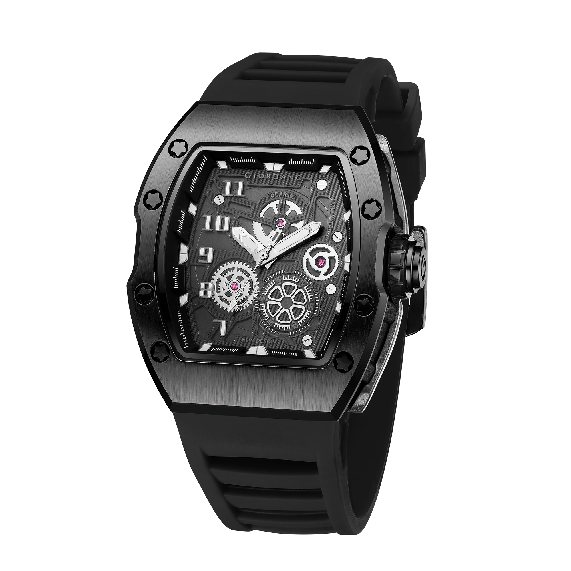 Giordano Sqaure Analog Casual Sporty Watch for Men – Mechanical-Inspired Design dial, Quartz Movement, and silicon strap  | GZ-50150-01 - Image 6