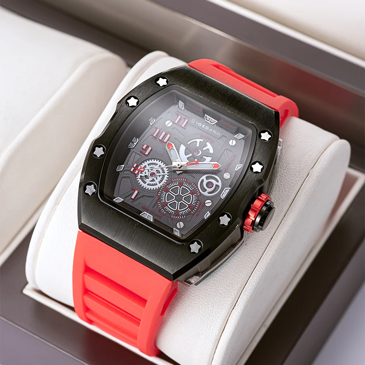 Giordano Sqaure Analog Casual Sporty Watch for Men – Mechanical-Inspired Design dial, Quartz Movement, and silicon strap | GZ-50150-02 - Image 3