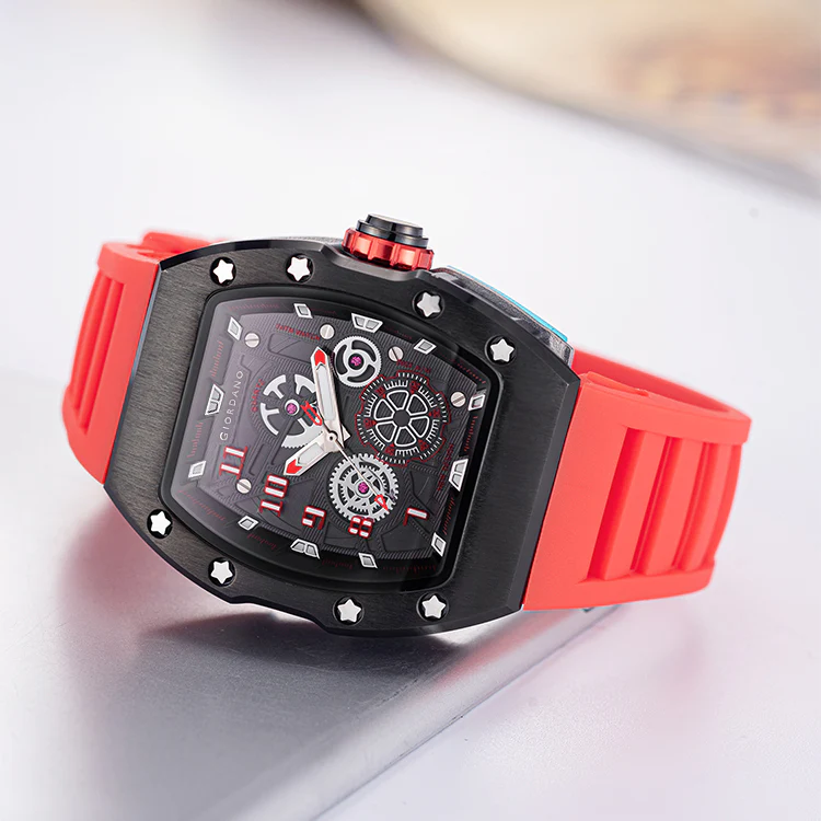 Giordano Sqaure Analog Casual Sporty Watch for Men – Mechanical-Inspired Design dial, Quartz Movement, and silicon strap | GZ-50150-02 - Image 4