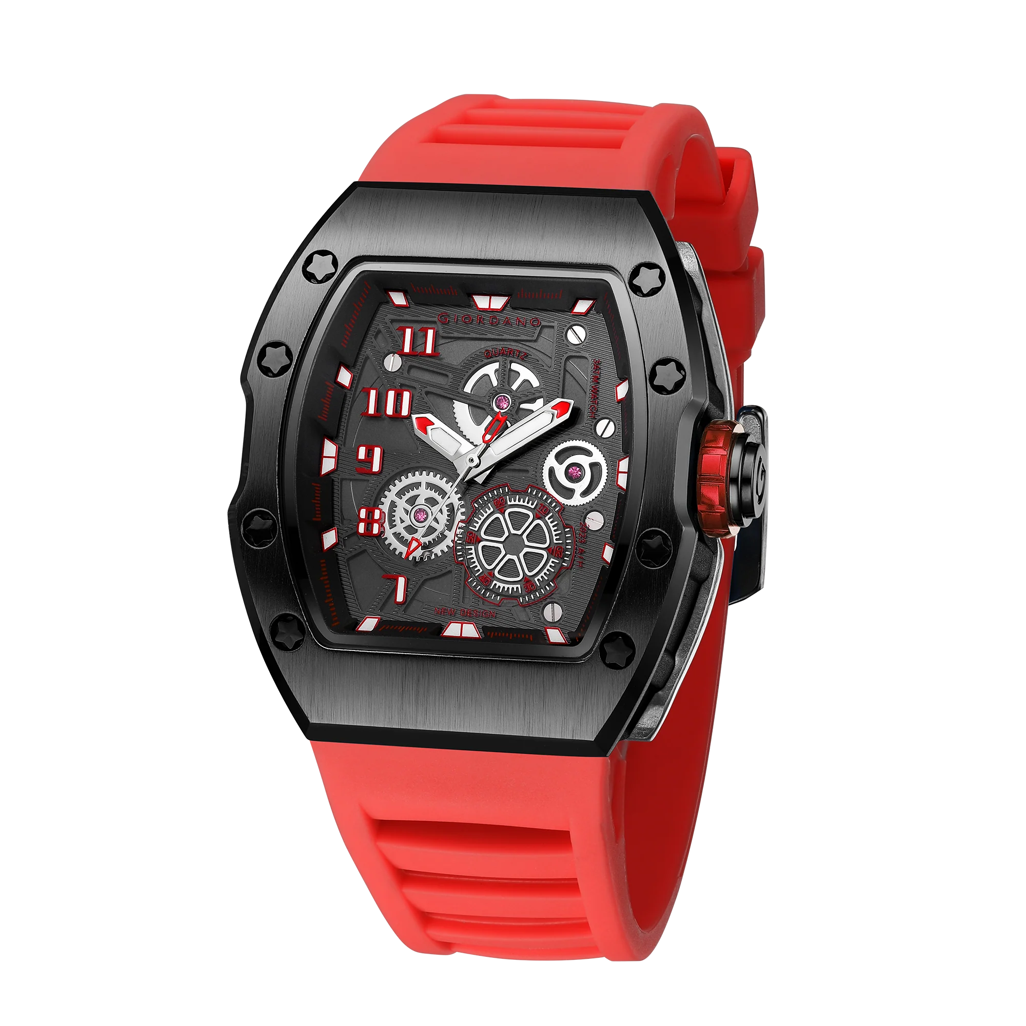 Giordano Sqaure Analog Casual Sporty Watch for Men – Mechanical-Inspired Design dial, Quartz Movement, and silicon strap | GZ-50150-02 - Image 7