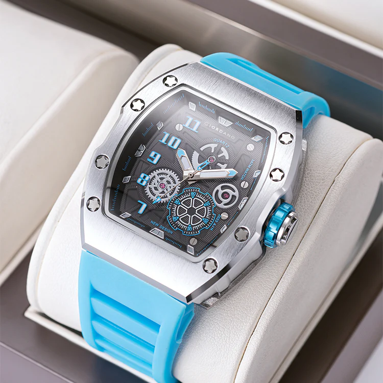 Giordano Sqaure Analog Casual Sporty Watch for Men – Mechanical-Inspired Design dial, Quartz Movement, and silicon strap | GZ-50150-04 - Image 4