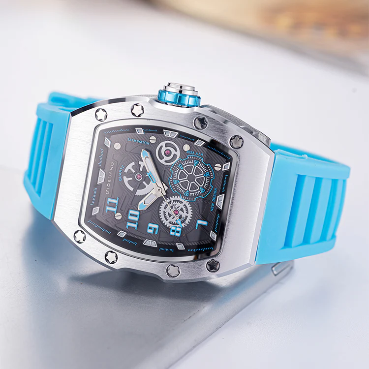 Giordano Sqaure Analog Casual Sporty Watch for Men – Mechanical-Inspired Design dial, Quartz Movement, and silicon strap | GZ-50150-04 - Image 5