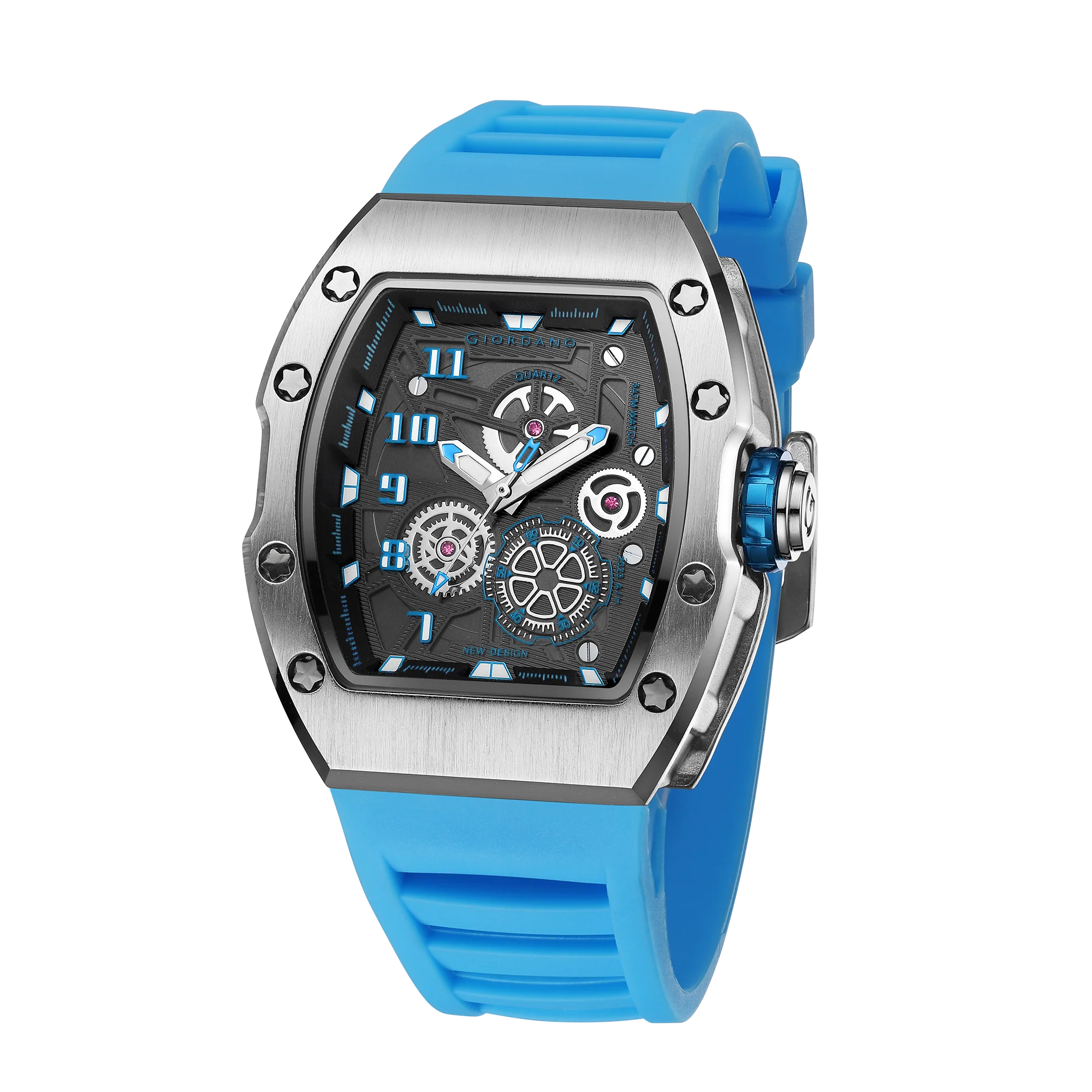Giordano Sqaure Analog Casual Sporty Watch for Men – Mechanical-Inspired Design dial, Quartz Movement, and silicon strap | GZ-50150-04 - Image 7