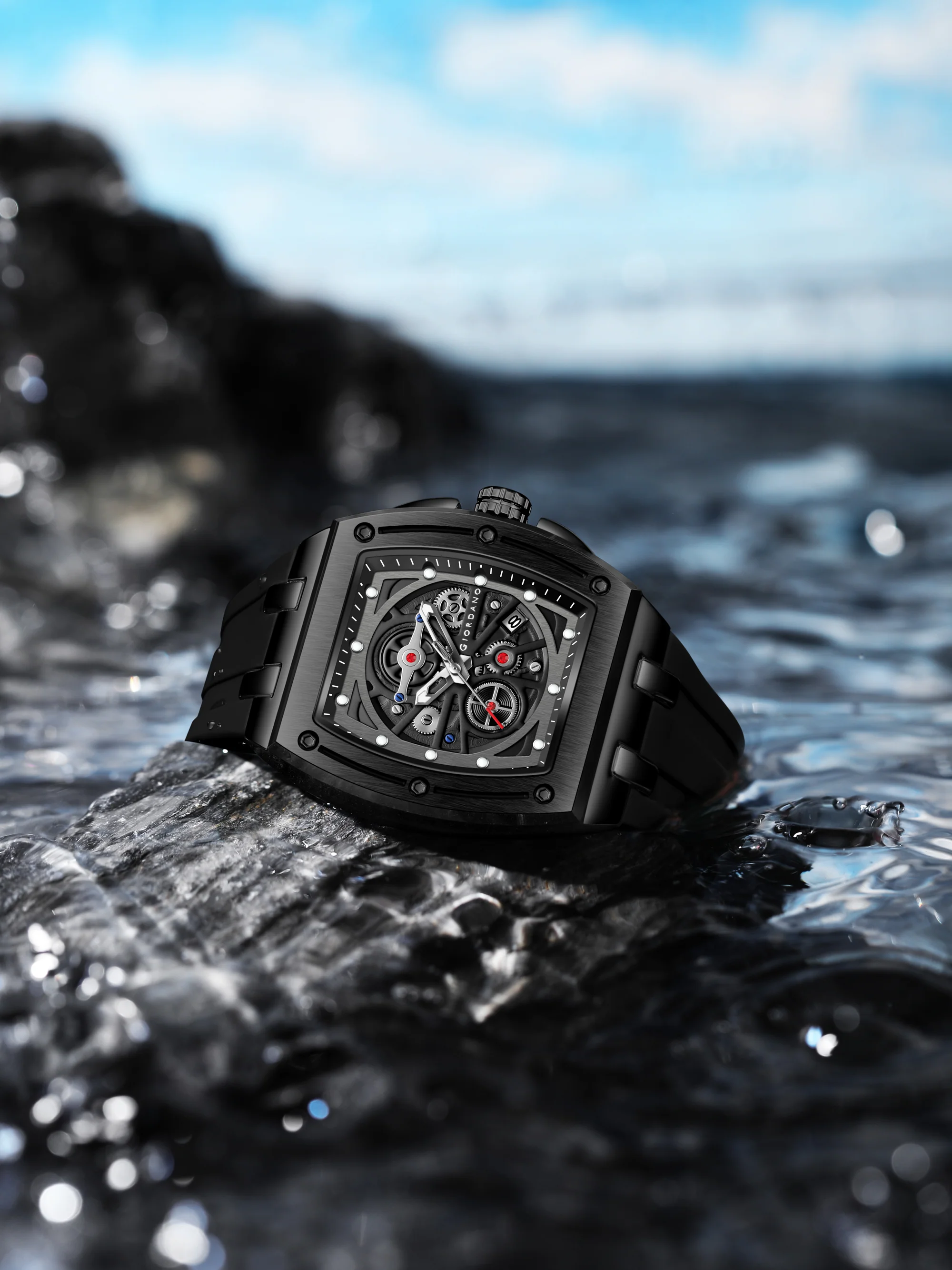 Giordano Sqaure Analog Casual Sporty Watch for Men – Mechanical-Inspired Dial, Date Display, Quartz Movement and Comfortable Silicone Strap | GZ-50151-01 - Image 3