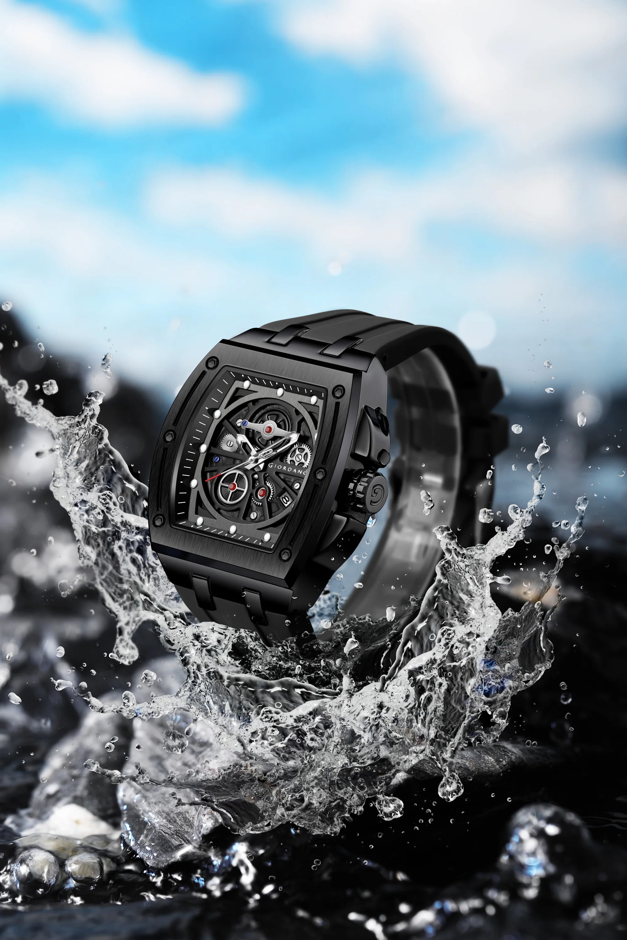 Giordano Sqaure Analog Casual Sporty Watch for Men – Mechanical-Inspired Dial, Date Display, Quartz Movement and Comfortable Silicone Strap | GZ-50151-01 - Image 4