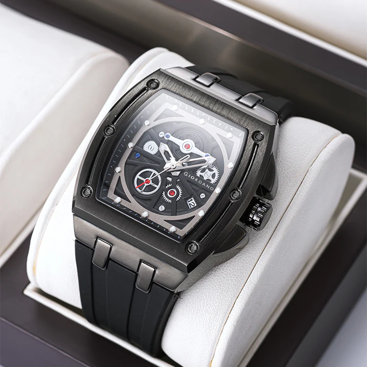 Giordano Sqaure Analog Casual Sporty Watch for Men – Mechanical-Inspired Dial, Date Display, Quartz Movement and Comfortable Silicone Strap | GZ-50151-01 - Image 5