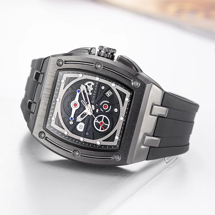 Giordano Sqaure Analog Casual Sporty Watch for Men – Mechanical-Inspired Dial, Date Display, Quartz Movement and Comfortable Silicone Strap | GZ-50151-01 - Image 6