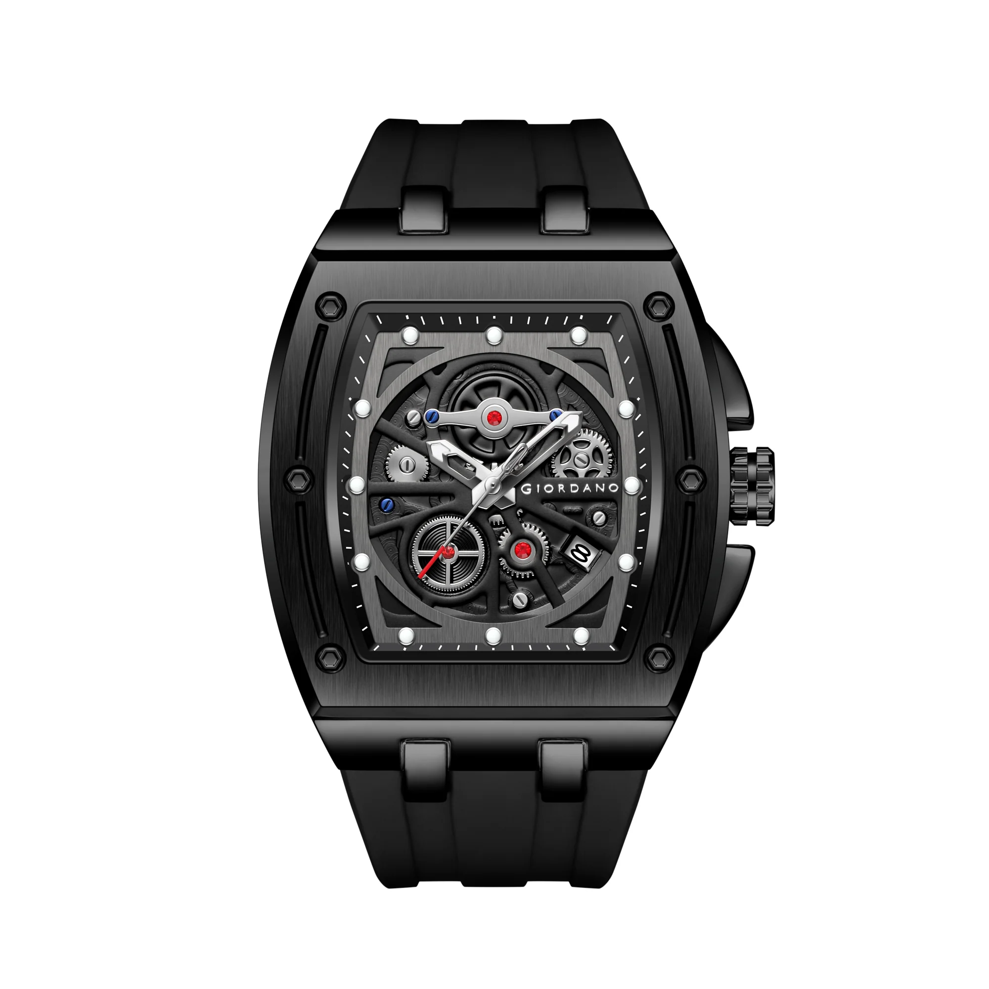 Giordano Sqaure Analog Casual Sporty Watch for Men – Mechanical-Inspired Dial, Date Display, Quartz Movement and Comfortable Silicone Strap | GZ-50151-01 - Image 9