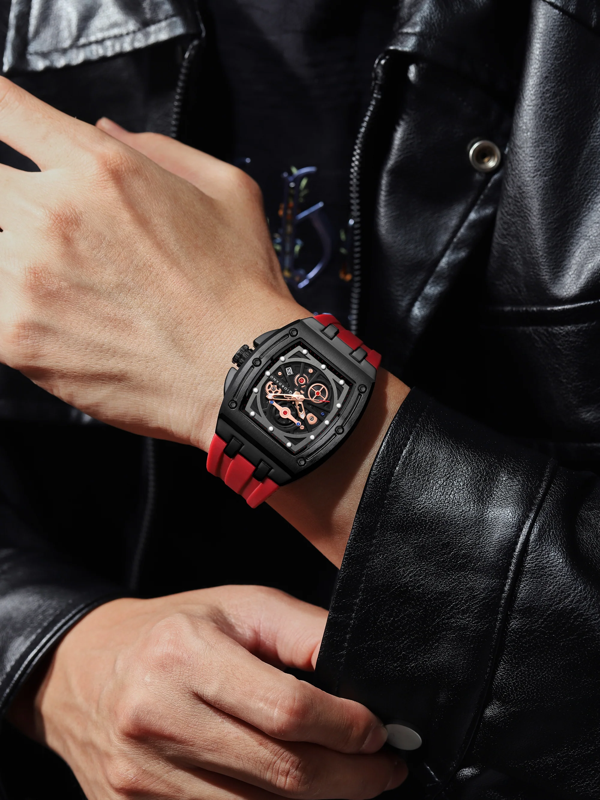 Giordano Sqaure Analog Casual Sporty Watch for Men – Mechanical-Inspired Dial, Date Display, Quartz Movement and Comfortable Silicone Strap | GZ-50151-02 - Image 2