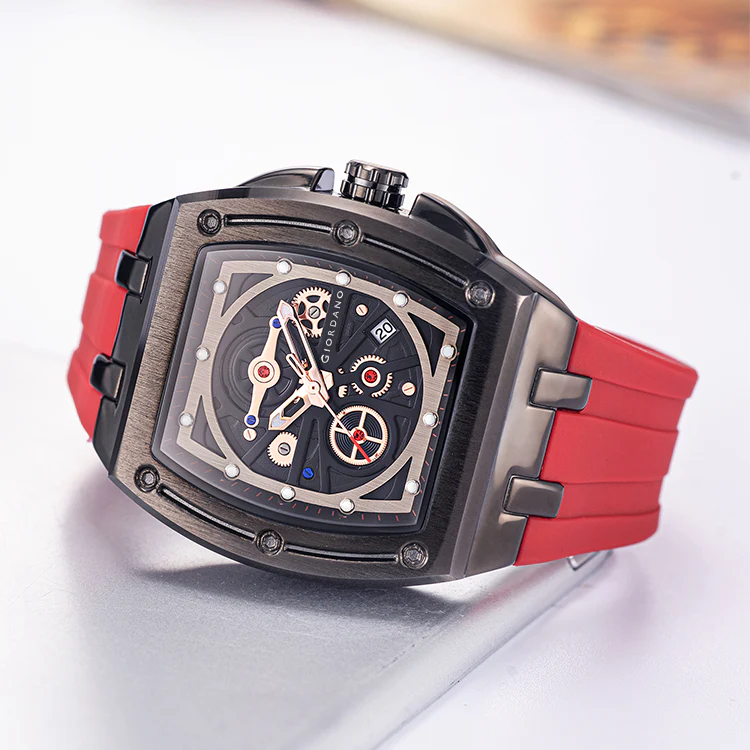Giordano Sqaure Analog Casual Sporty Watch for Men – Mechanical-Inspired Dial, Date Display, Quartz Movement and Comfortable Silicone Strap | GZ-50151-02 - Image 4