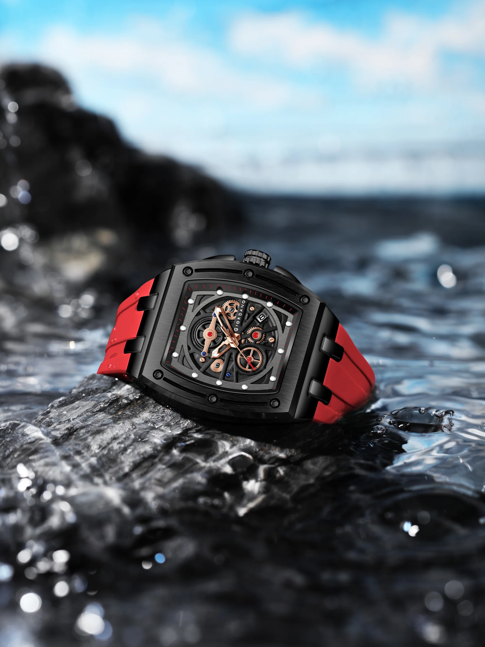 Giordano Sqaure Analog Casual Sporty Watch for Men – Mechanical-Inspired Dial, Date Display, Quartz Movement and Comfortable Silicone Strap | GZ-50151-02 - Image 5