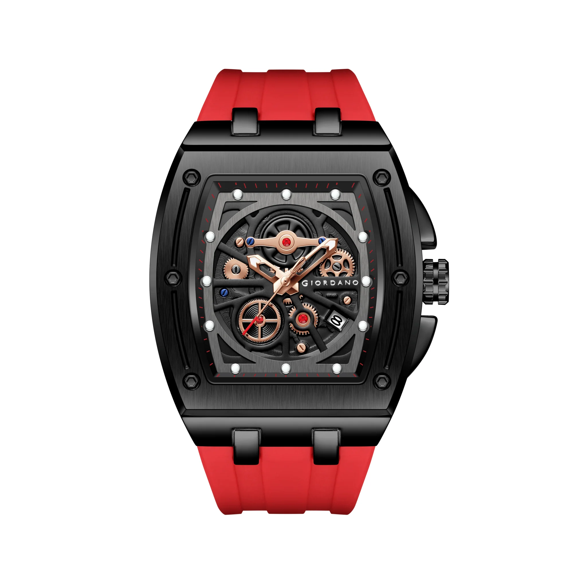 Giordano Sqaure Analog Casual Sporty Watch for Men – Mechanical-Inspired Dial, Date Display, Quartz Movement and Comfortable Silicone Strap | GZ-50151-02 - Image 9