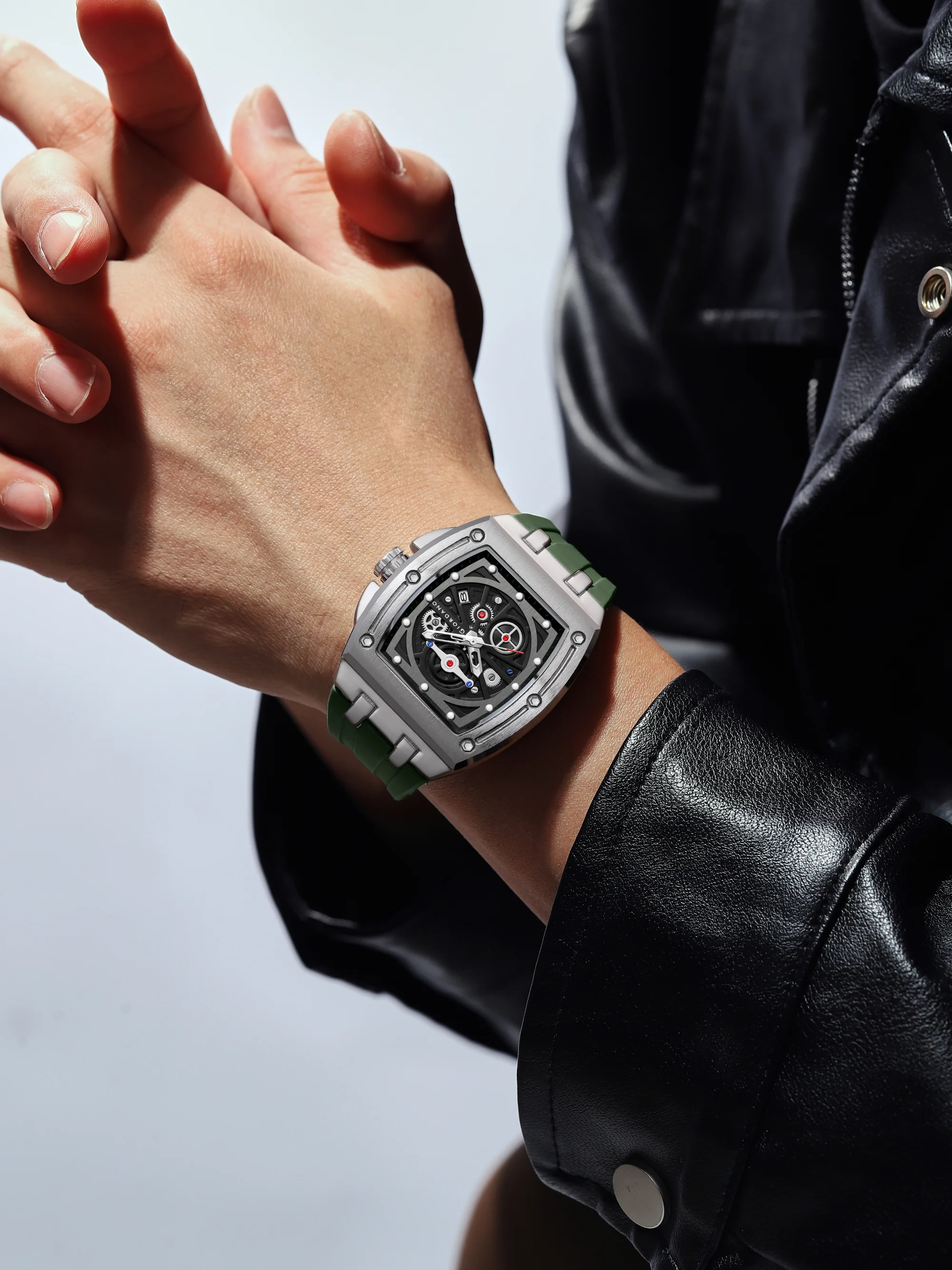 Giordano Sqaure Analog Casual Sporty Watch for Men – Mechanical-Inspired Dial, Date Display, Quartz Movement and Comfortable Silicone Strap | GZ-50151-03 - Image 2