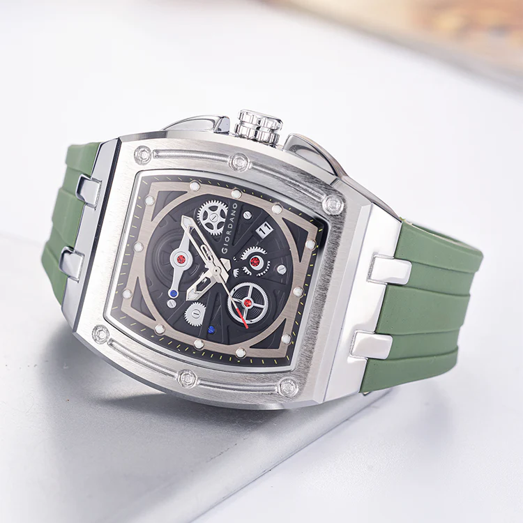 Giordano Sqaure Analog Casual Sporty Watch for Men – Mechanical-Inspired Dial, Date Display, Quartz Movement and Comfortable Silicone Strap | GZ-50151-03 - Image 4