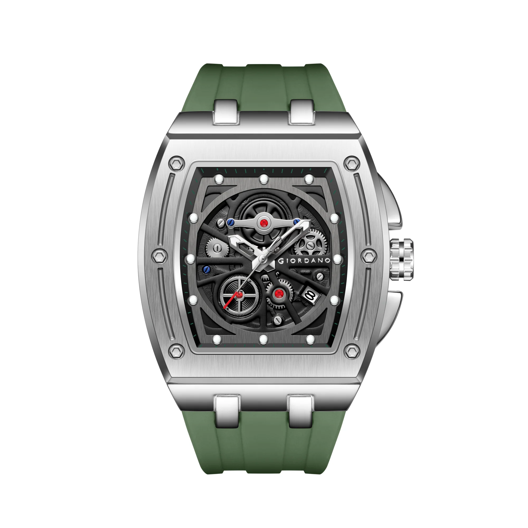 Giordano Sqaure Analog Casual Sporty Watch for Men – Mechanical-Inspired Dial, Date Display, Quartz Movement and Comfortable Silicone Strap | GZ-50151-03 - Image 9
