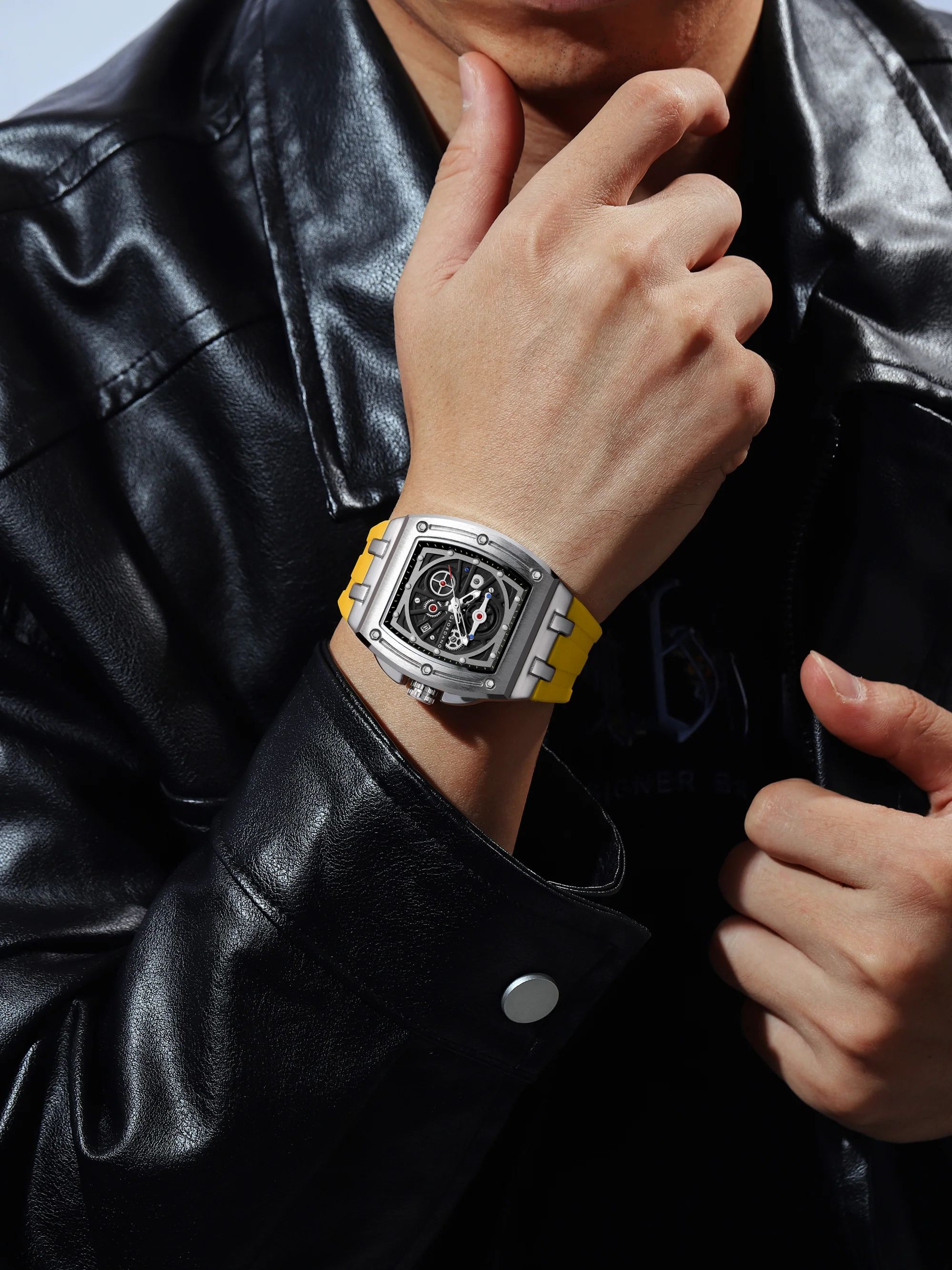 Giordano Sqaure Analog Casual Sporty Watch for Men – Mechanical-Inspired Dial, Date Display, Quartz Movement and Comfortable Silicone Strap | GZ-50151-04 - Image 2