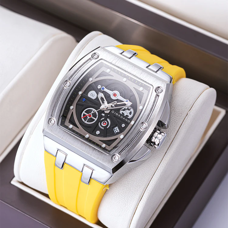 Giordano Sqaure Analog Casual Sporty Watch for Men – Mechanical-Inspired Dial, Date Display, Quartz Movement and Comfortable Silicone Strap | GZ-50151-04 - Image 3