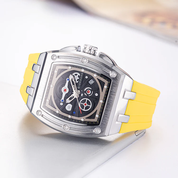 Giordano Sqaure Analog Casual Sporty Watch for Men – Mechanical-Inspired Dial, Date Display, Quartz Movement and Comfortable Silicone Strap | GZ-50151-04 - Image 4