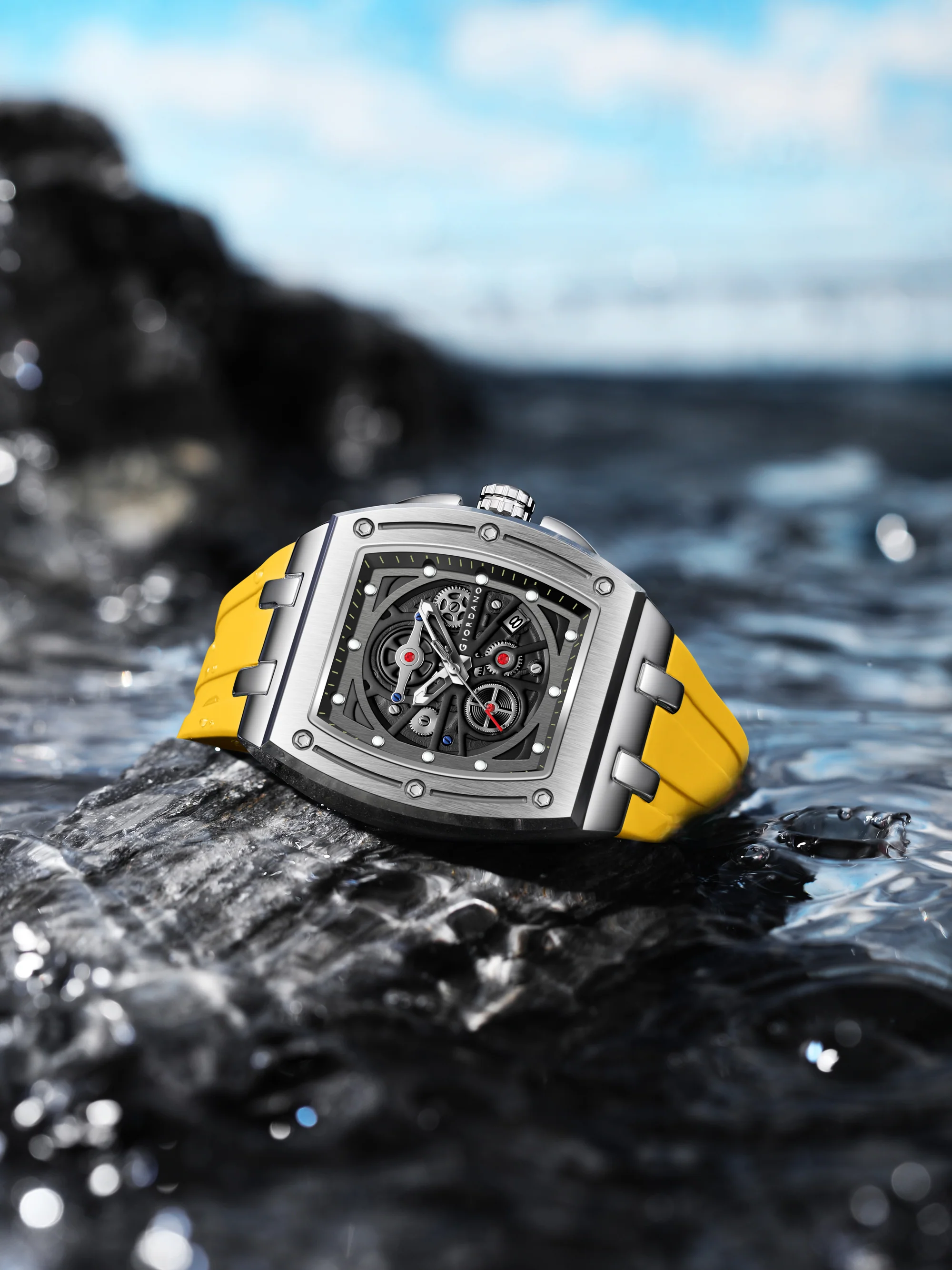 Giordano Sqaure Analog Casual Sporty Watch for Men – Mechanical-Inspired Dial, Date Display, Quartz Movement and Comfortable Silicone Strap | GZ-50151-04 - Image 5