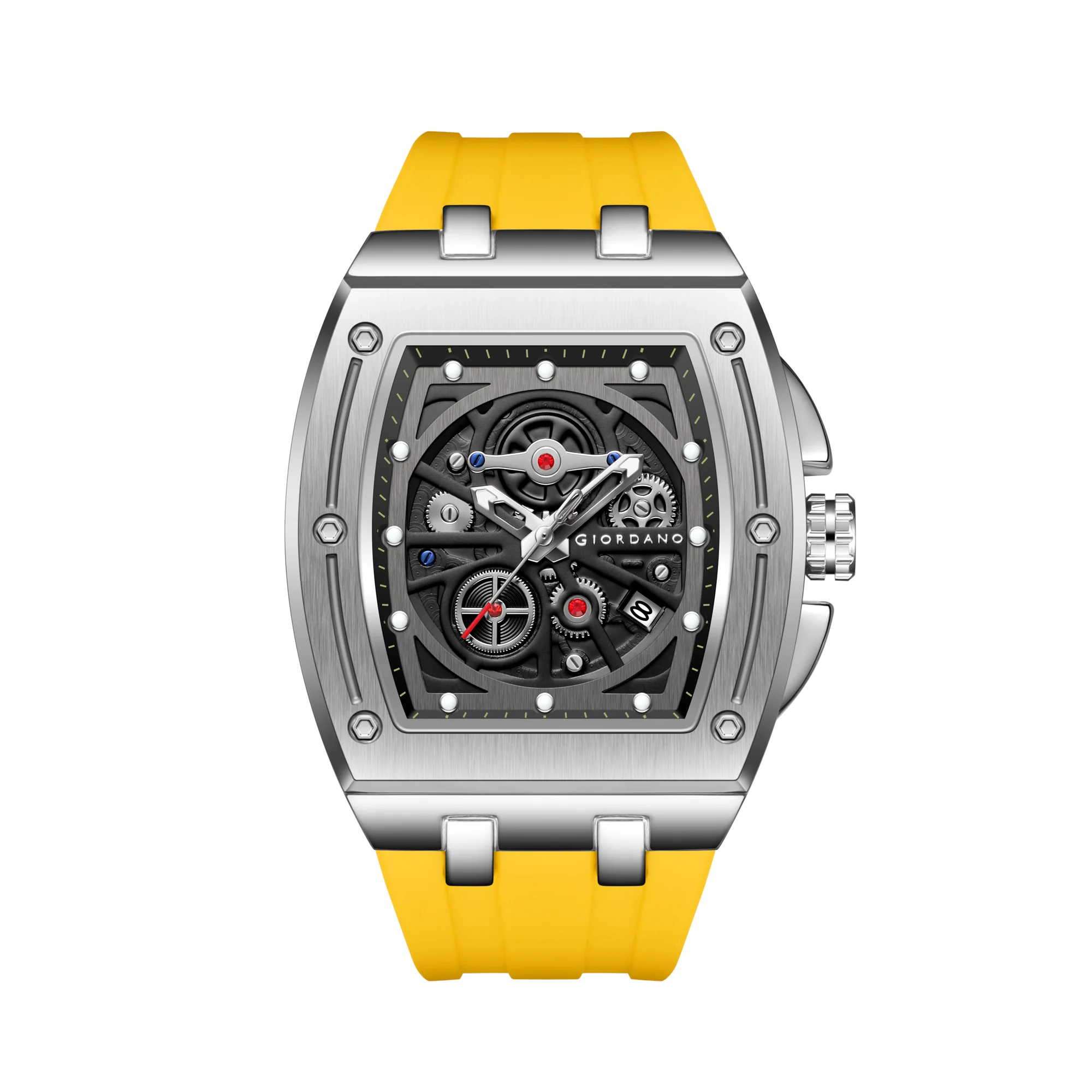 Giordano Sqaure Analog Casual Sporty Watch for Men – Mechanical-Inspired Dial, Date Display, Quartz Movement and Comfortable Silicone Strap | GZ-50151-04 - Image 9